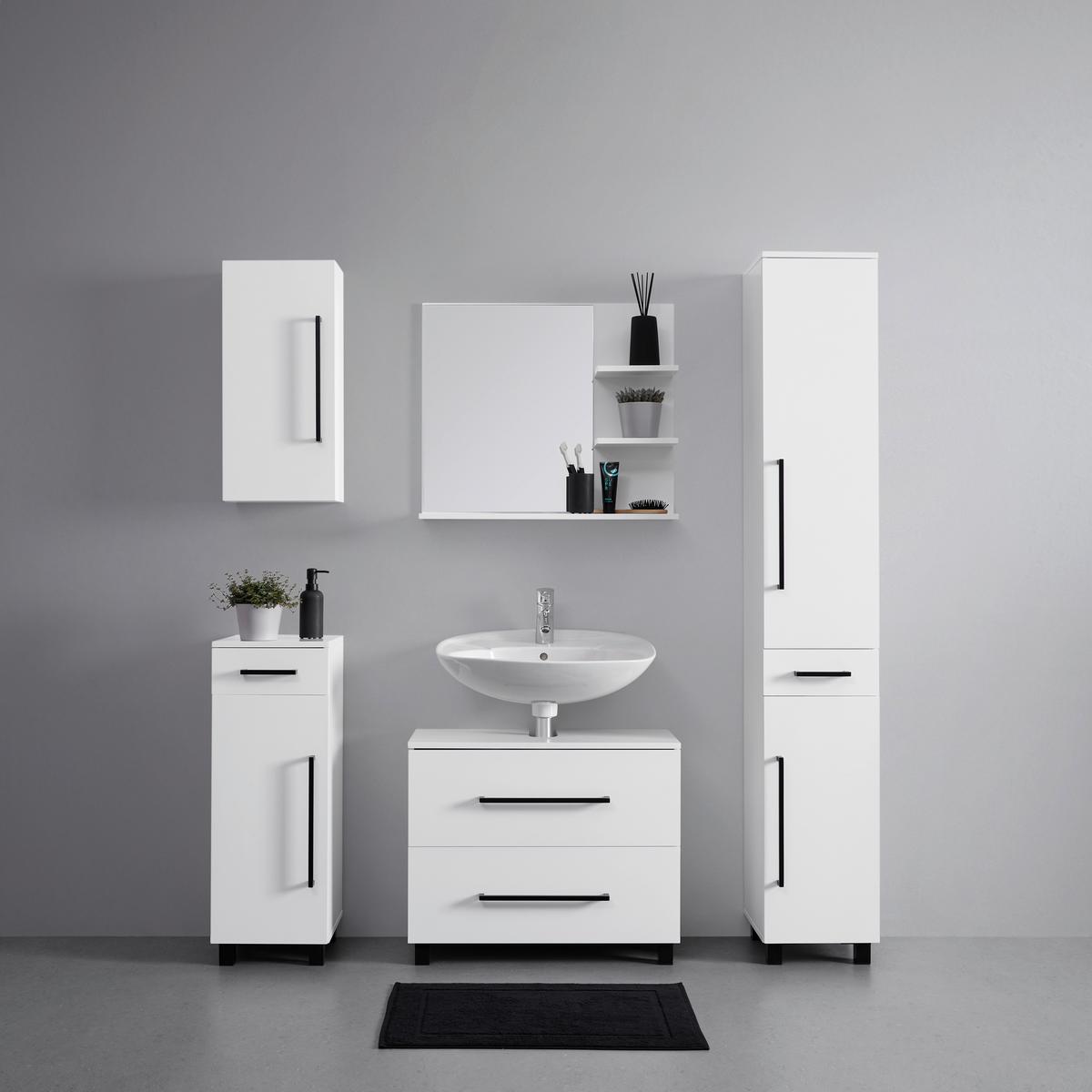 Hochschrank Marianne Weiß ca. 30x185x35 cm - Schwarz/Weiß, MODERN, Holzwerkstoff/Kunststoff (30/185/35cm) - Bessagi Home