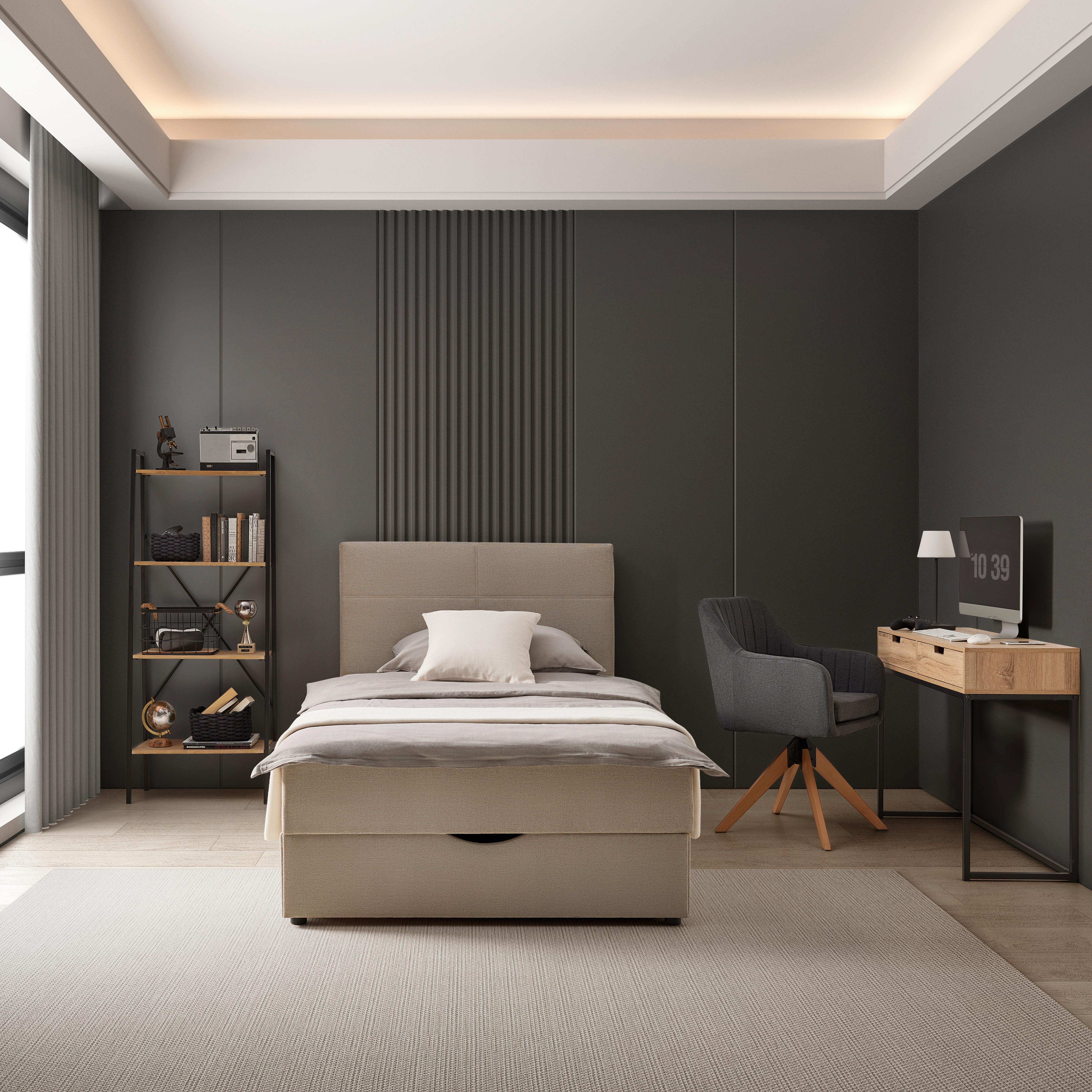 Boxbett Ace ca. 120x200 cm Beige intgr. Topper - Beige/Schwarz, MODERN, Holz/Kunststoff (120/200cm) - Bessagi Home