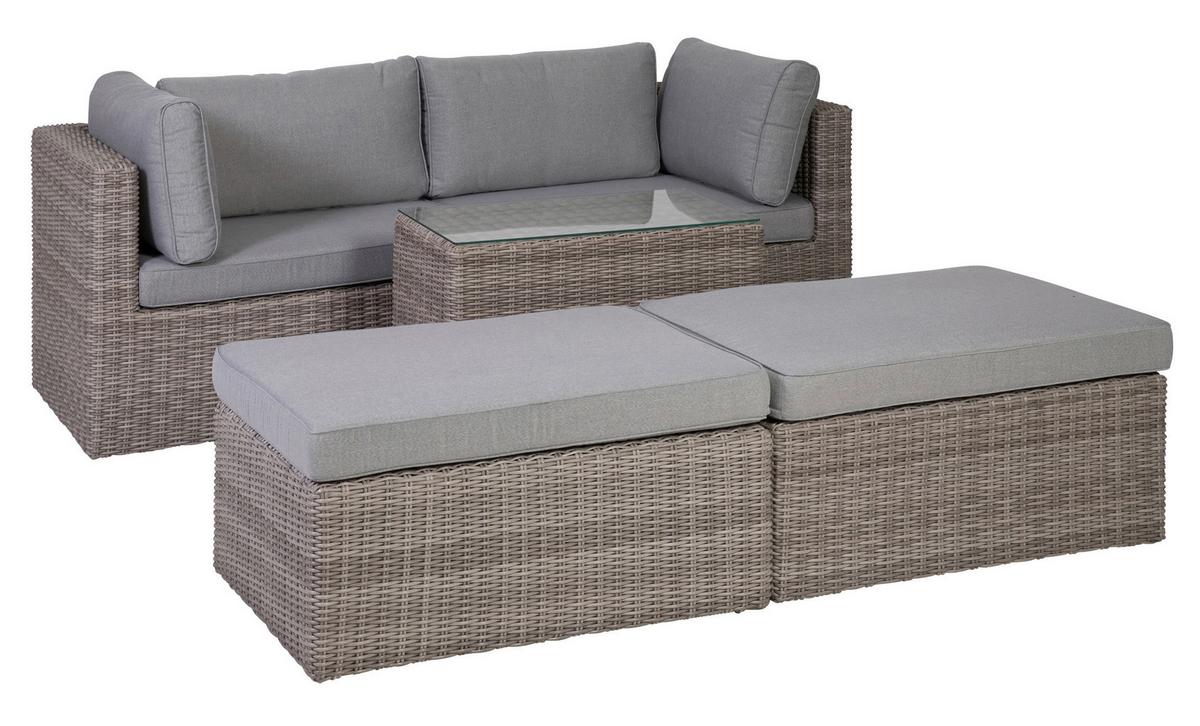 Loungegarnitur Palma 5-tlg aus Kunststoff mit Kissen - Grau, Basics, Glas/Textil (93/65/71cm) - Gardenson