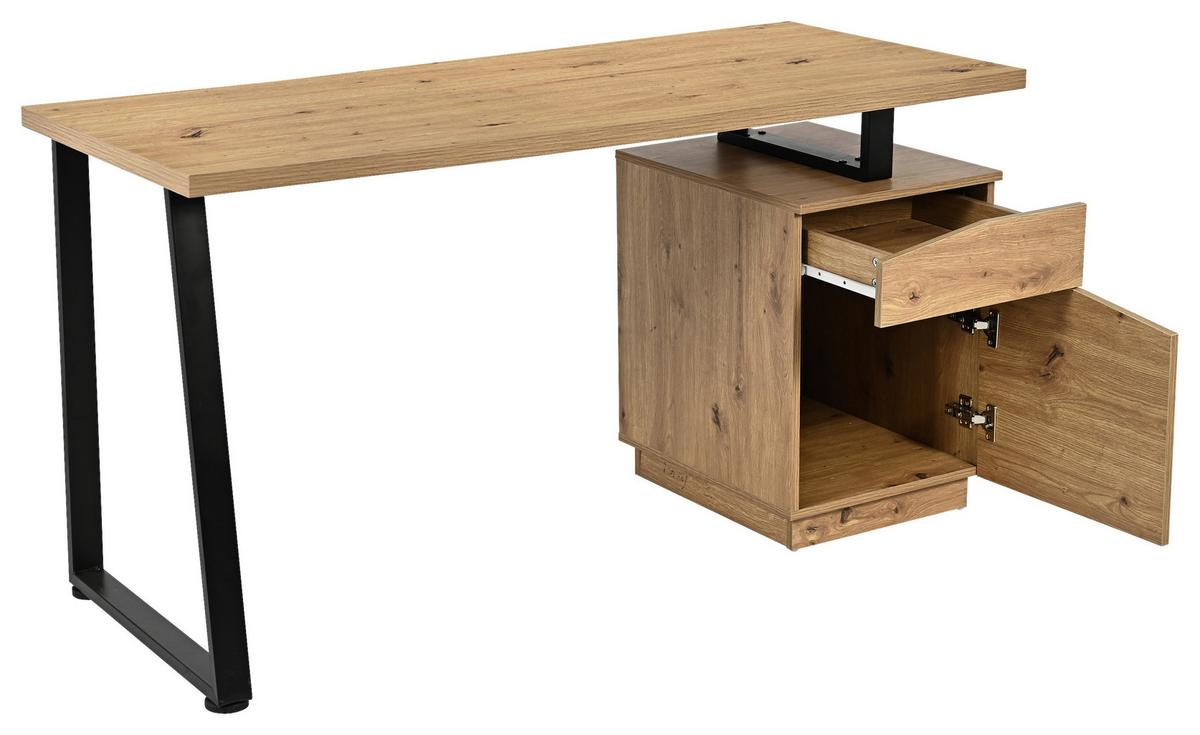 Radni Stol Rimini - hrast Artisan/crna, Trend, drvni materijal/metal (140/74/60cm) - Modern Living