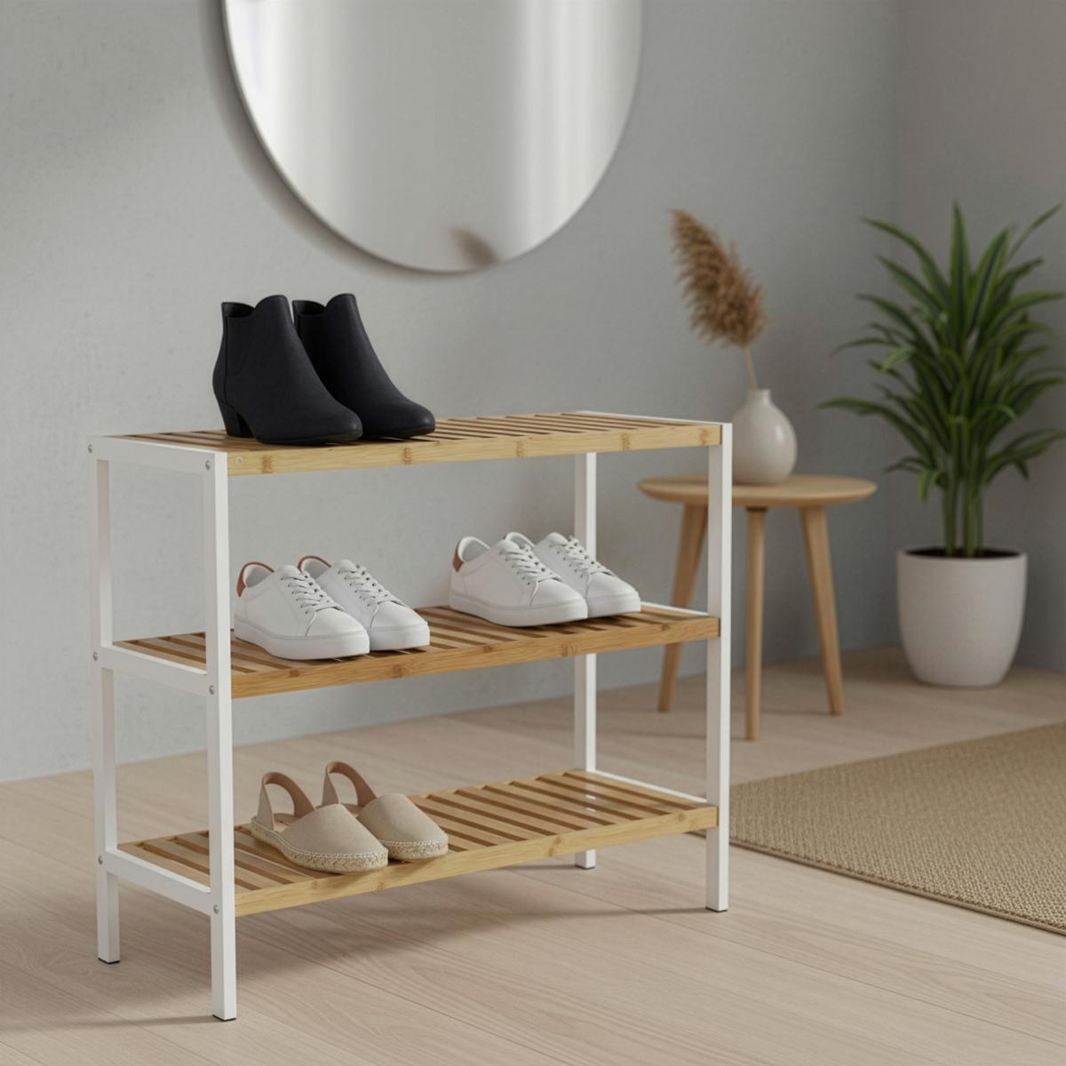 Schuhregal in Weiß/Naturfarben - Naturfarben/Weiß, MODERN, Holz/Holzwerkstoff (70/59/30cm) - Mömax