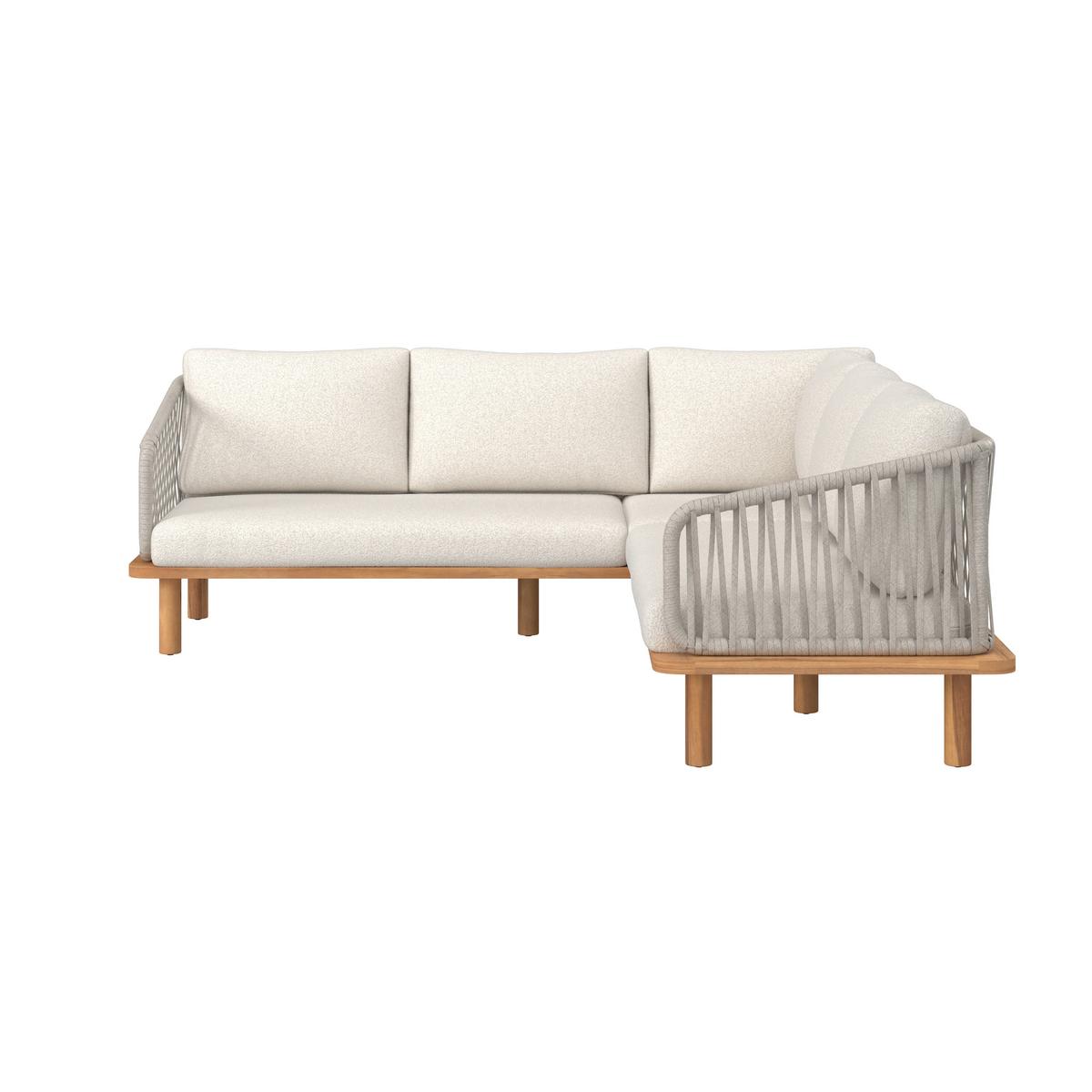 Loungegarnitur Mara Holz Outdoorstoff/Metall +Abdeckung - Creme/Teakfarben, MODERN, Holz/Textil (190/62,5/70cm) - Bessagi Garden