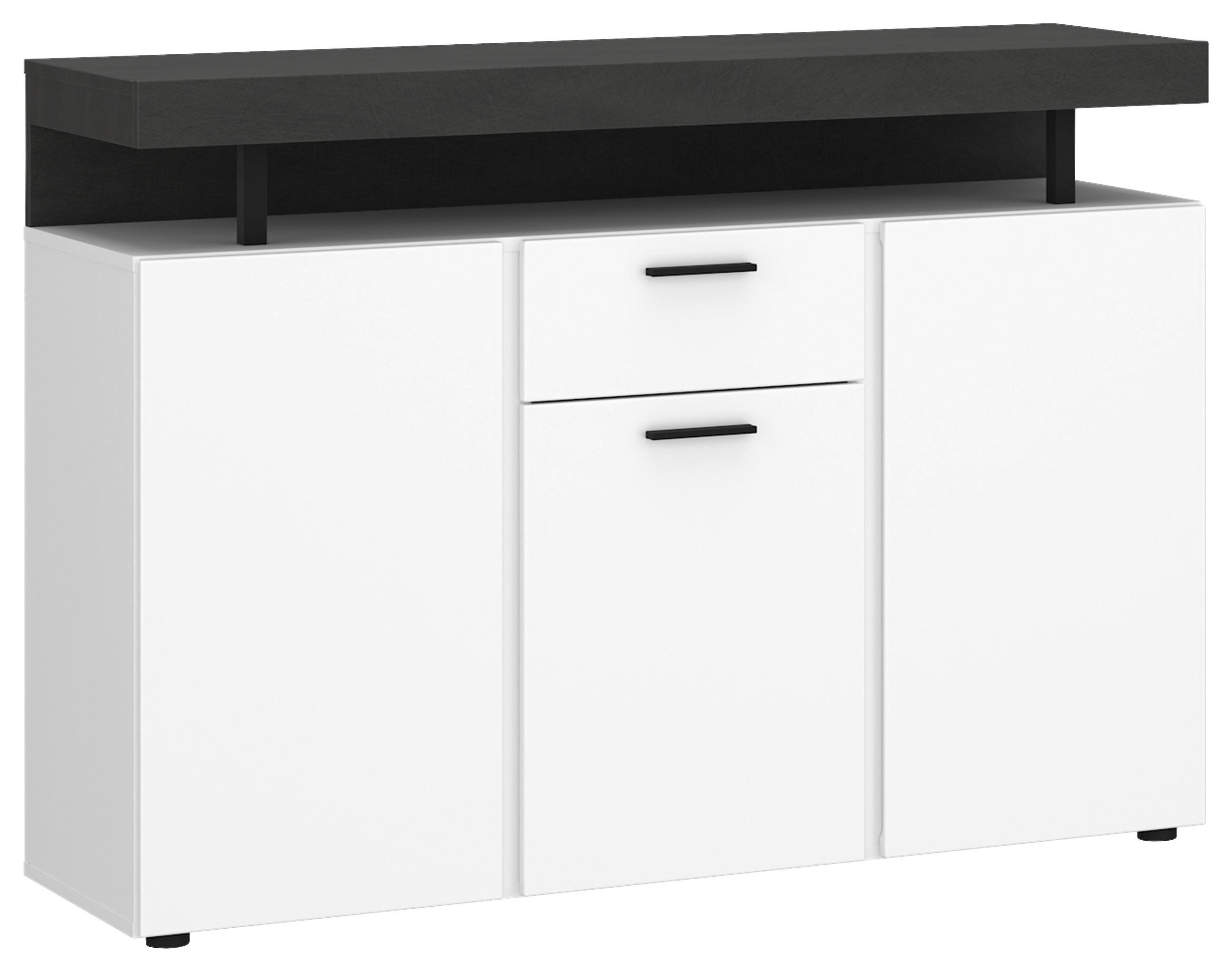 Komoda Fly, Bela, Temno Siva - temno siva/črna, Trend, umetna masa/leseni material (124/90/39,6cm)
