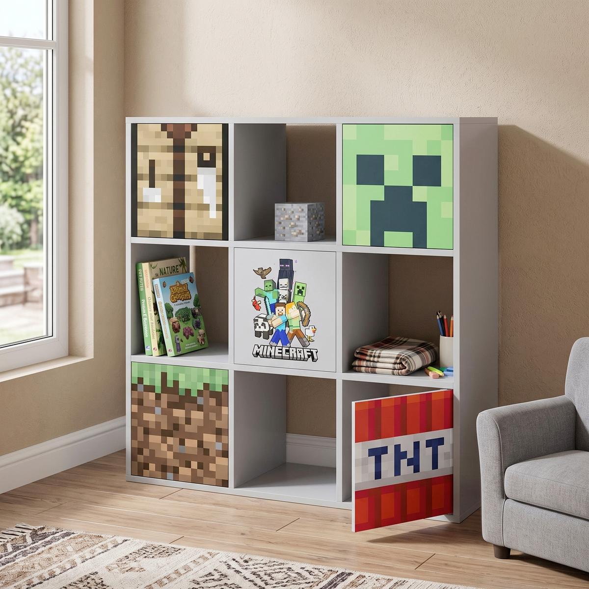 Regal Minecraft ca. 90x90x30 cm Grau - Multicolor/Grau, MODERN, Holzwerkstoff (90/90/30cm) - Minecraft