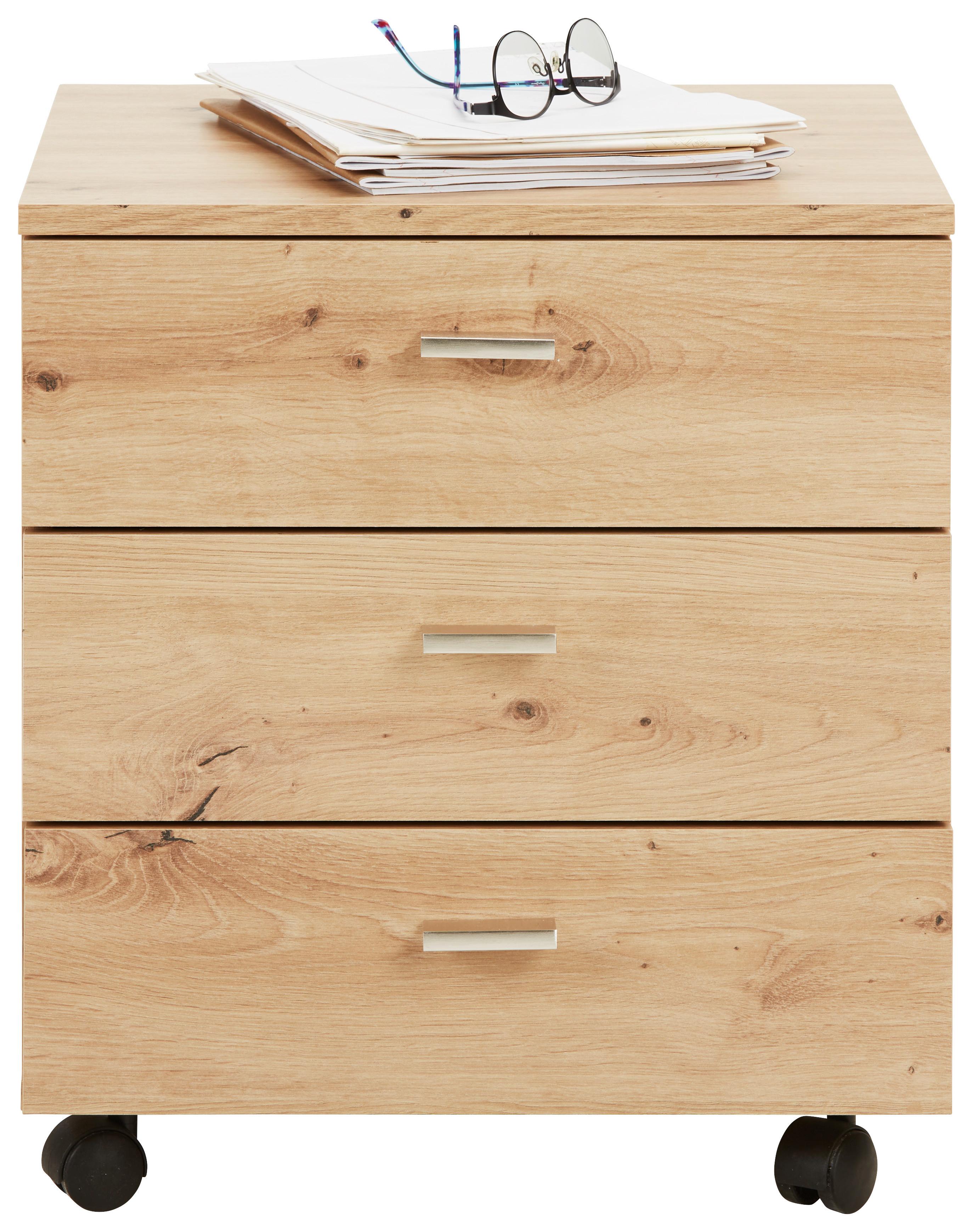 Rollcontainer in Eichefarben - Eichefarben/Silberfarben, Modern, Holzwerkstoff/Kunststoff (45/52/45cm) - Mömax
