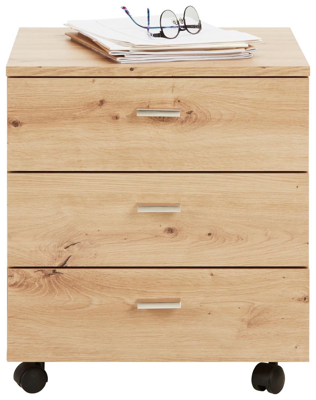 Rollcontainer in Eichefarben - Eichefarben/Silberfarben, Modern, Holzwerkstoff/Kunststoff (45/52/45cm) - Mömax