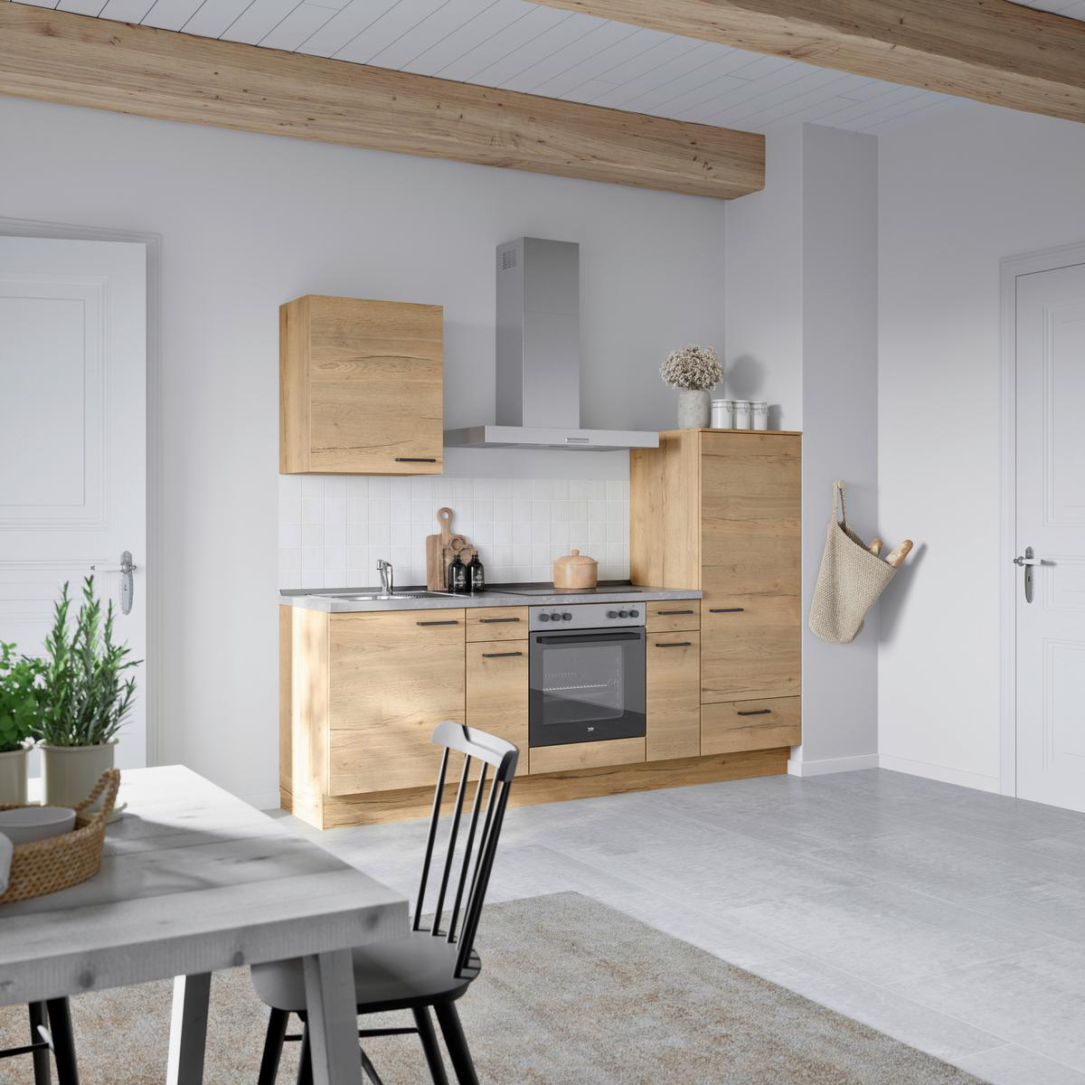 Küchenblock Structura Low m. Geräten Eiche - Schieferfarben/Eichefarben, MODERN, Holzwerkstoff/Metall (240cm) - Nobilia