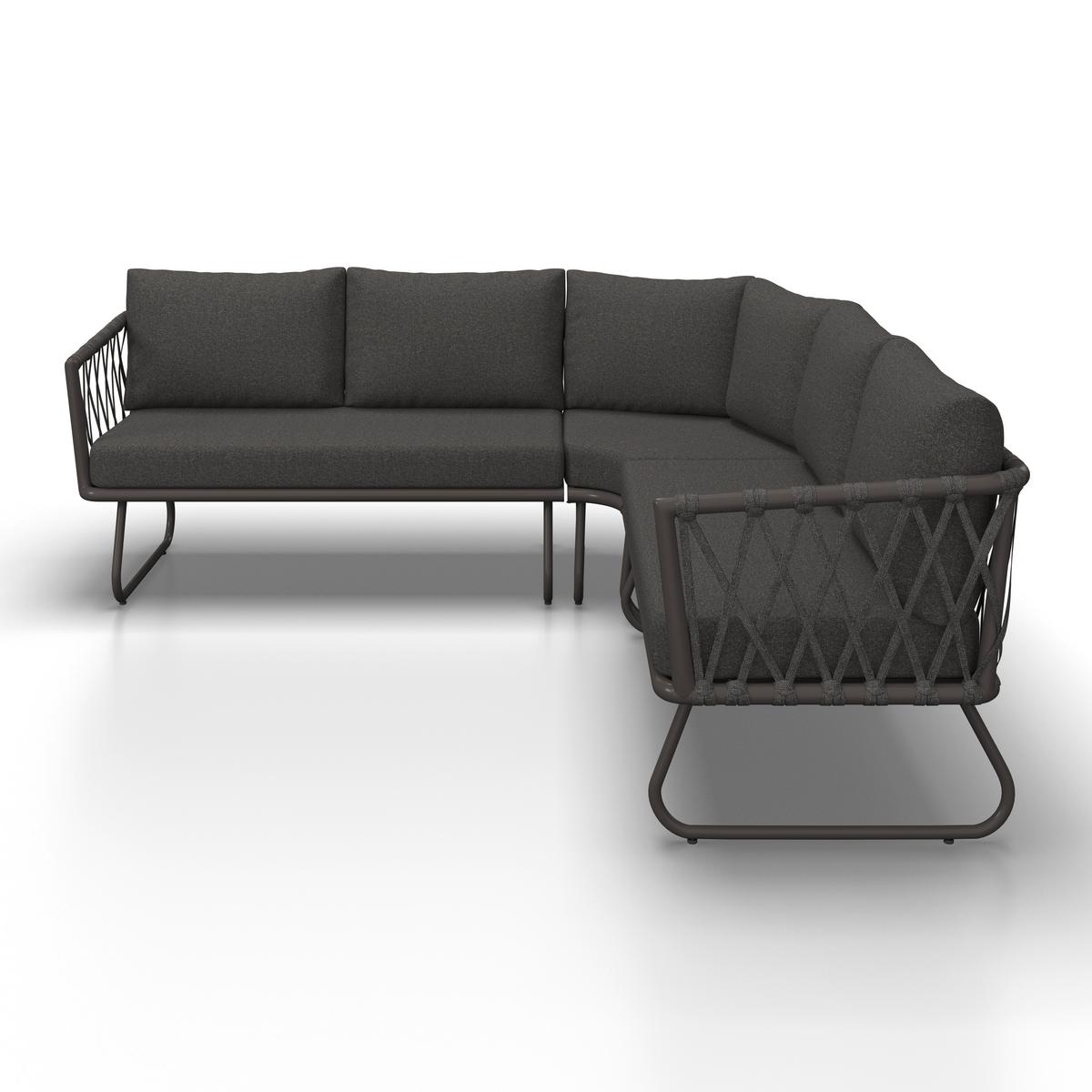 Loungegarnitur Elea Dunkelgrau Outdoorstoff/Metall +Abdeckung - Dunkelgrau/Anthrazit, MODERN, Textil/Stein (234/74/77cm) - Bessagi Garden