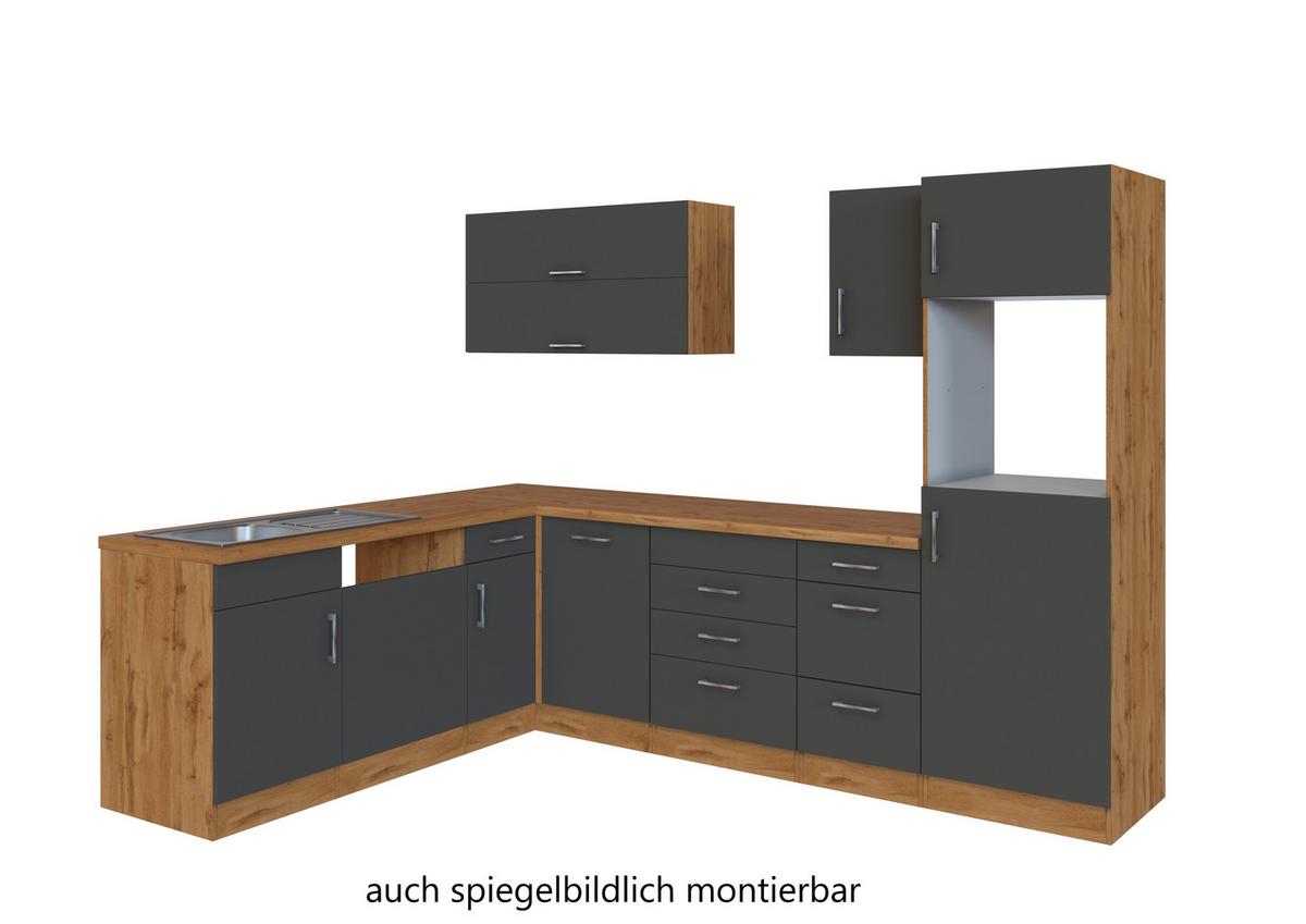 Eckküche Winkelblock ohne Geräte ca. 210x270 cm Grau - Eichefarben/Anthrazit, MODERN, Holzwerkstoff/Metall (210/270cm) - Held
