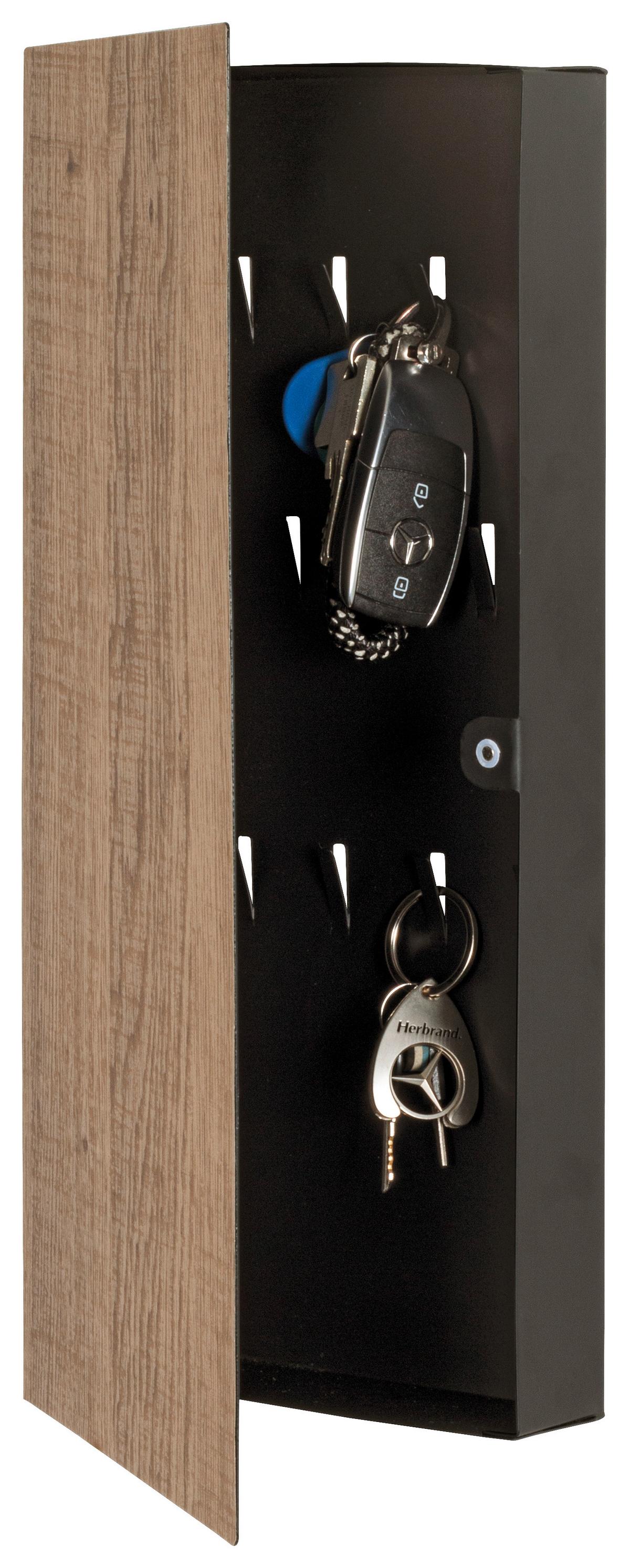 SKRZYNKA NA KLUCZE BOLOGNA - kolor dębowy/czarny, Basics, metal (20/40/4cm)