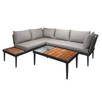 Lounge Garnitura Basel, Siva, Akacija, 3-Delno - siva/naravne barve, Moderno, kovina/steklo (186/150cm) - Beldano