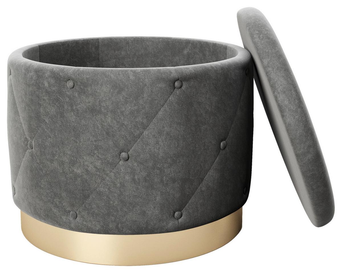 Hocker LIZ Grau Samt - Goldfarben/Grau, LIFESTYLE, Textil (50/40/50cm) - Playboy