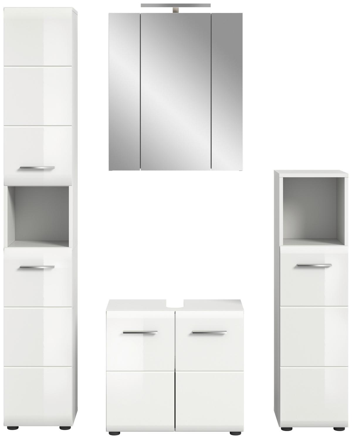 Badezimmer Ice 4-tlg. ca. 120 cm Weiß - Weiß Hochglanz/Silberfarben, MODERN, Holzwerkstoff/Kunststoff (120cm) - MID.YOU