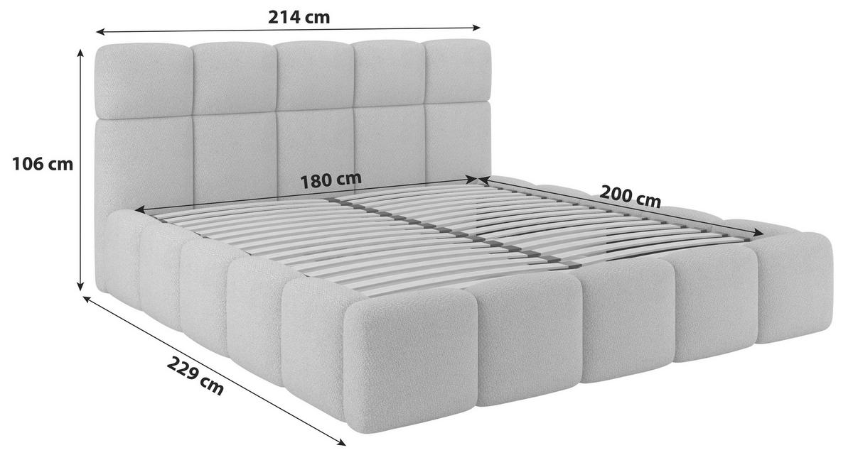 Tapecirani Krevet Cloudy - siva, Trend, drvni materijal/metal (180/200cm) - Modern Living