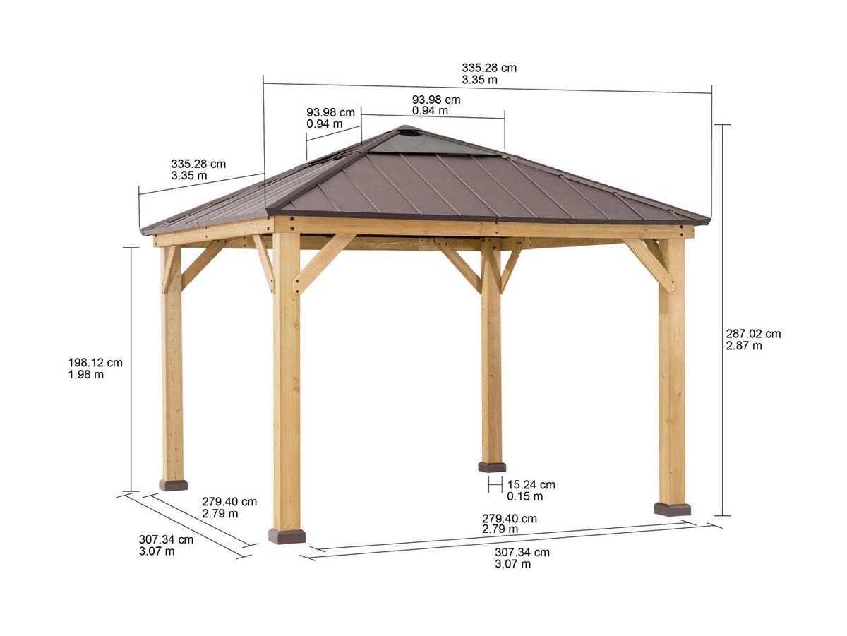 Pavillon Gazebo Pirin Dunkelbraun Echtholz - Dunkelbraun, Basics, Kunststoff/Metall (336/287/336cm)