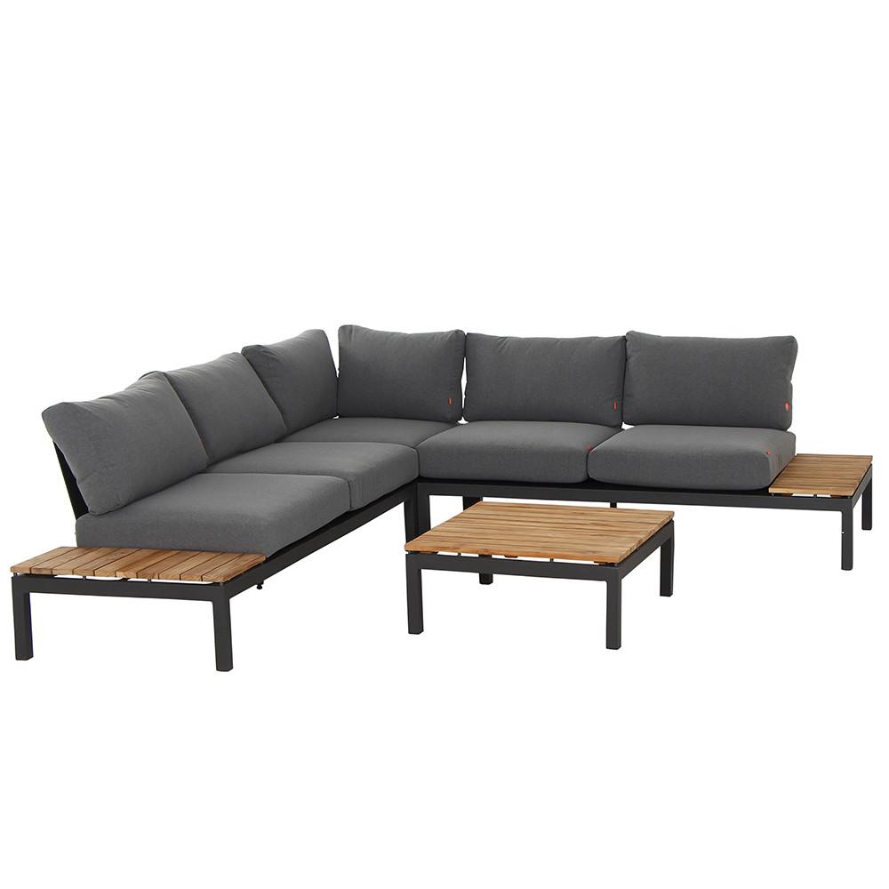 Modul-Loungegarnitur 4-tlg. Grau Teakholz - Anthrazit/Grau, KONVENTIONELL, Holz/Kunststoff (252/84/252cm) - Siena Garden