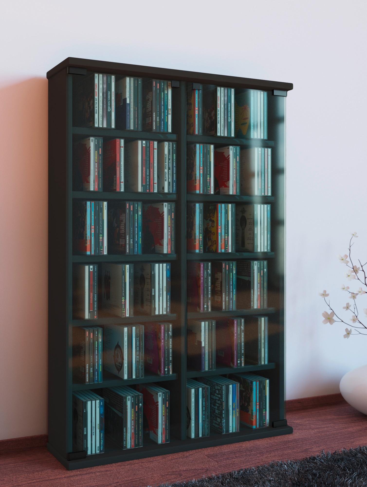 CD-Regal Roma in Schwarz, B: 60 cm - Schwarz, KONVENTIONELL, Glas/Holzwerkstoff (60/92/18cm) - MID.YOU