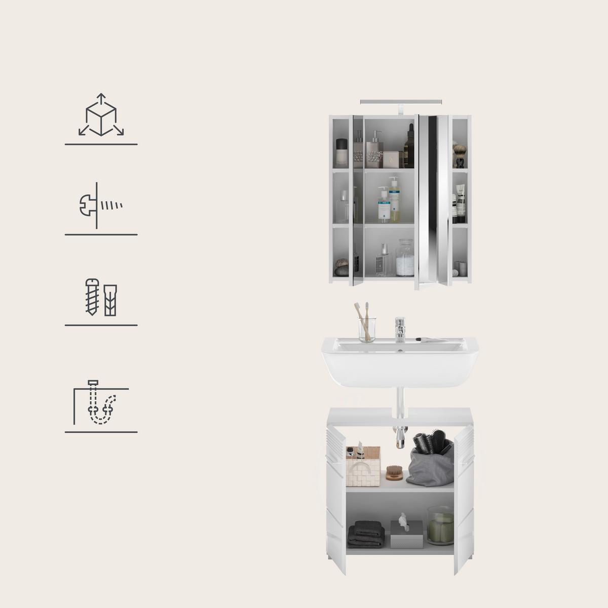 Kopalnica Linus, Bela, 2-Delna - srebrne barve/bela, Moderno, umetna masa/steklo (60/182/34cm) - MID.YOU