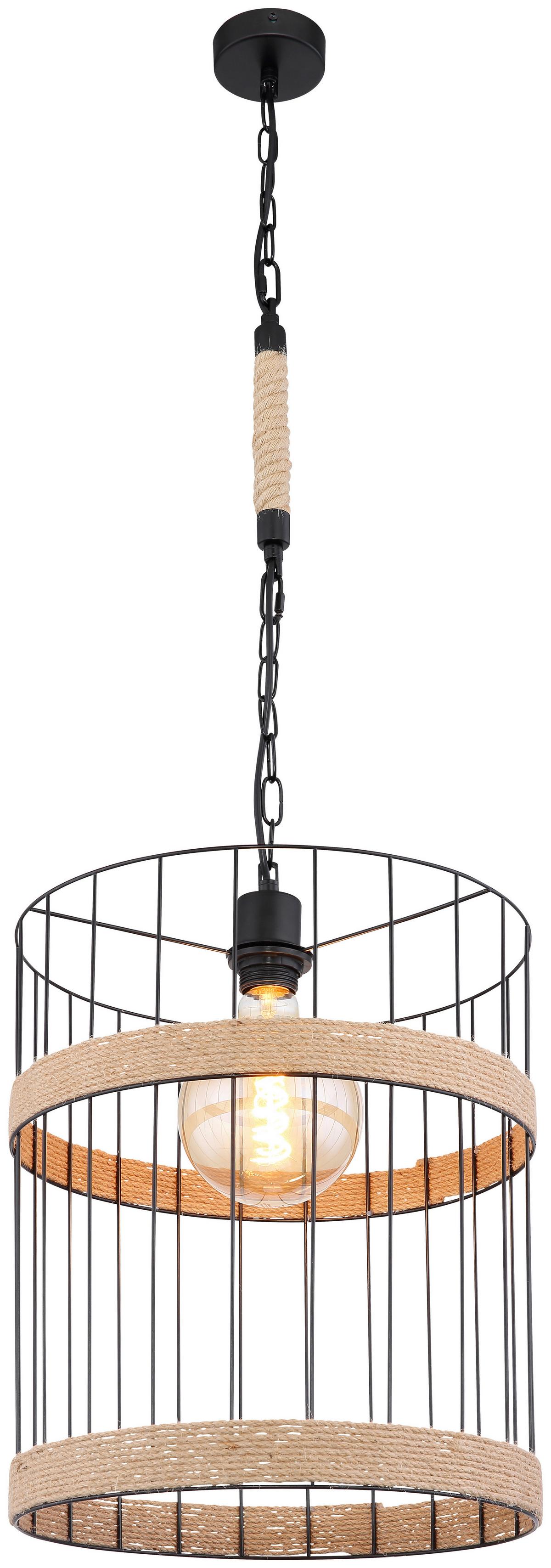 Viseča Svetilka 15673h1 Halia - črna/rjava, Natur, kovina/naravni materiali (35/145cm) - Globo