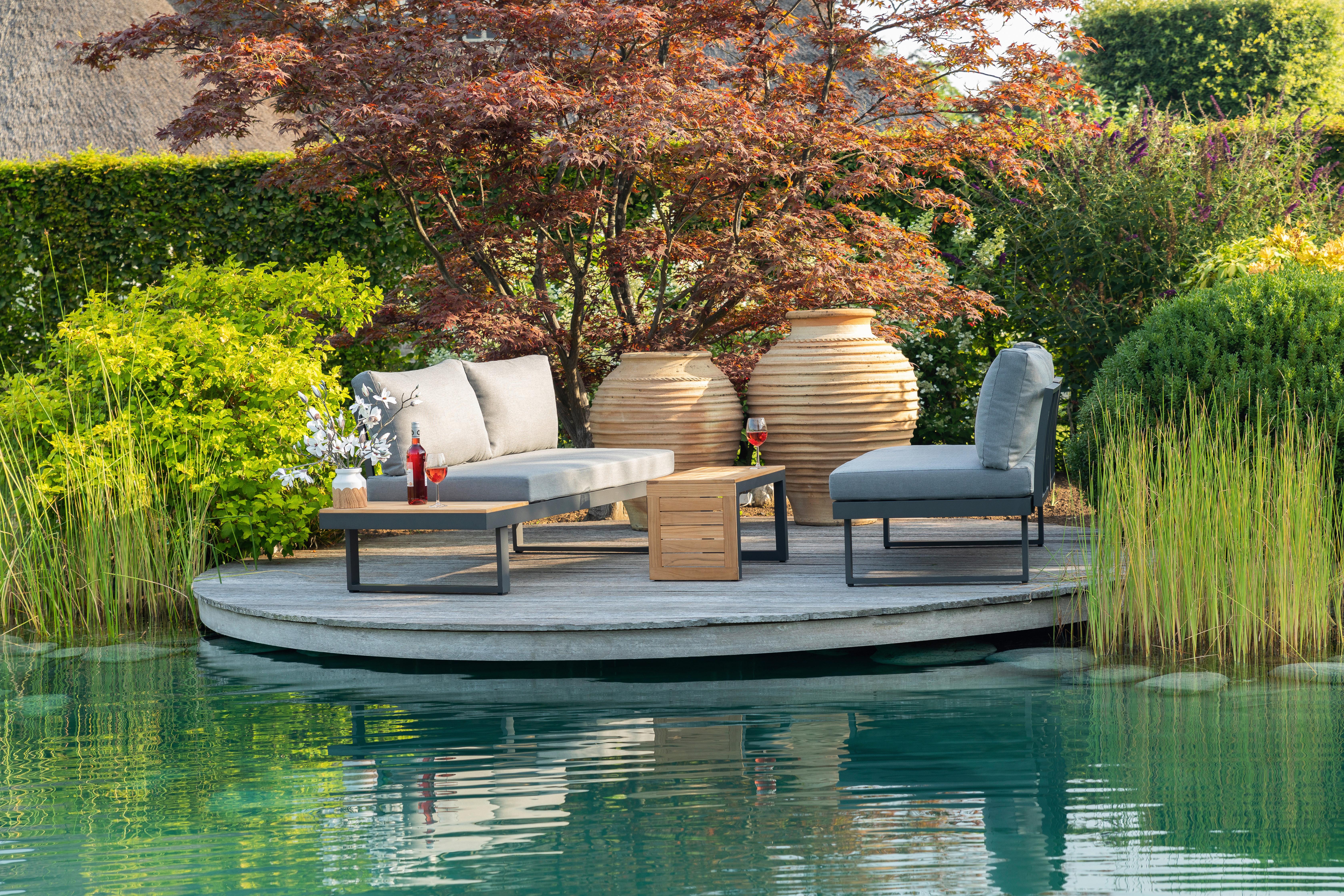 Loungegarnitur 3-tlg. Samara Holz/Metall/Textil mit Kissen - Anthrazit/Grau, Basics, Holz/Textil (253/70/175cm) - Gardenson