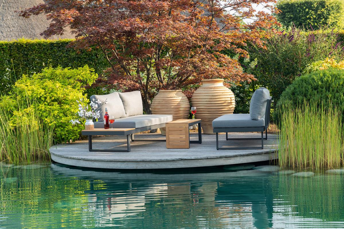 Loungegarnitur 3-tlg. Samara Holz/Metall/Textil mit Kissen - Anthrazit/Grau, Basics, Holz/Textil (253/70/175cm) - Gardenson