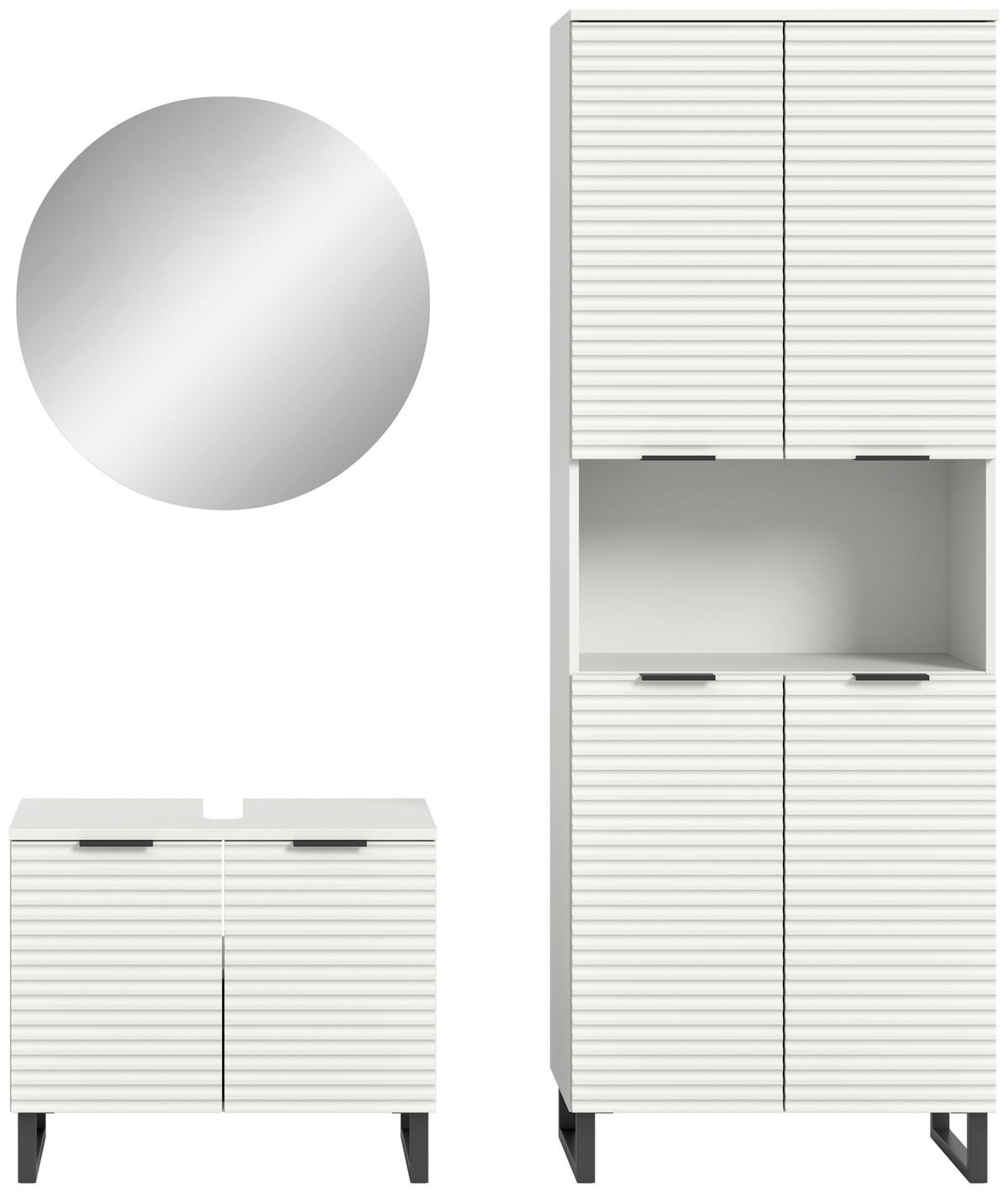 Badezimmer Riff 3-tlg. ca. 140 cm Weiß/Schwarz - Schwarz/Weiß, MODERN, Holzwerkstoff/Metall (140cm) - MID.YOU