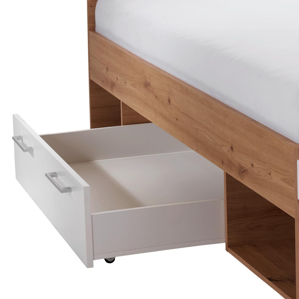 Krevet Box 140 - bijela/boje hrasta, Moderno, drvni materijal (140/200cm) - Modern Living