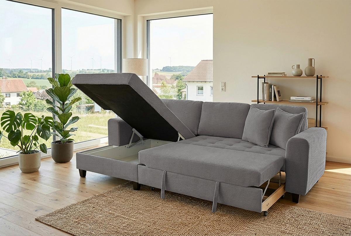 Kutna Garnitura Moritz - siva, Trend, tekstil (155/265cm) - Modern Living