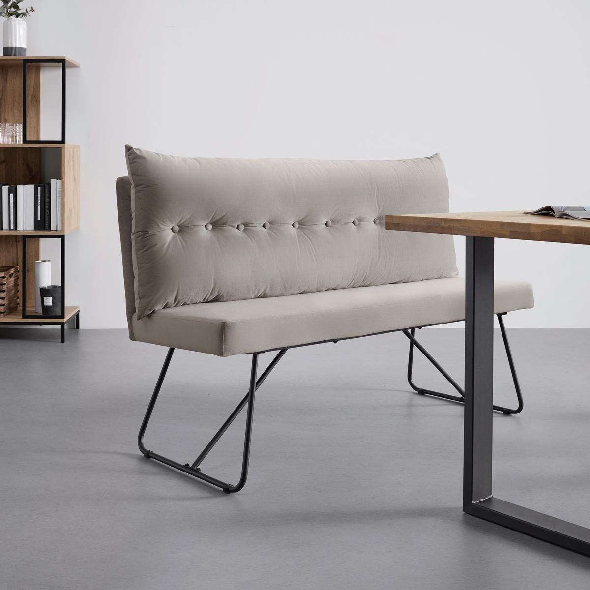 Sitzbank Bono Beige Samt Gepolstert - Beige/Schwarz, MODERN, Holz/Textil (140/92/63cm) - Bessagi Home