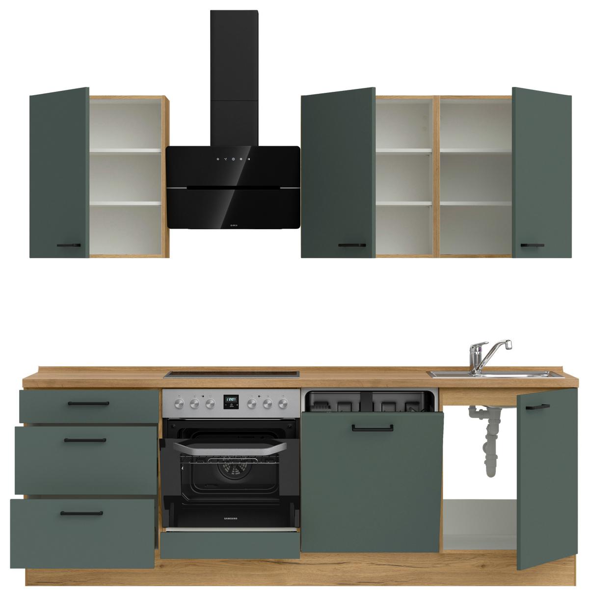 Küchenblock Easytouch High m. Geräten Dunkelgrün - Dunkelgrün/Eichefarben, MODERN, Holzwerkstoff/Metall (240cm) - Nobilia
