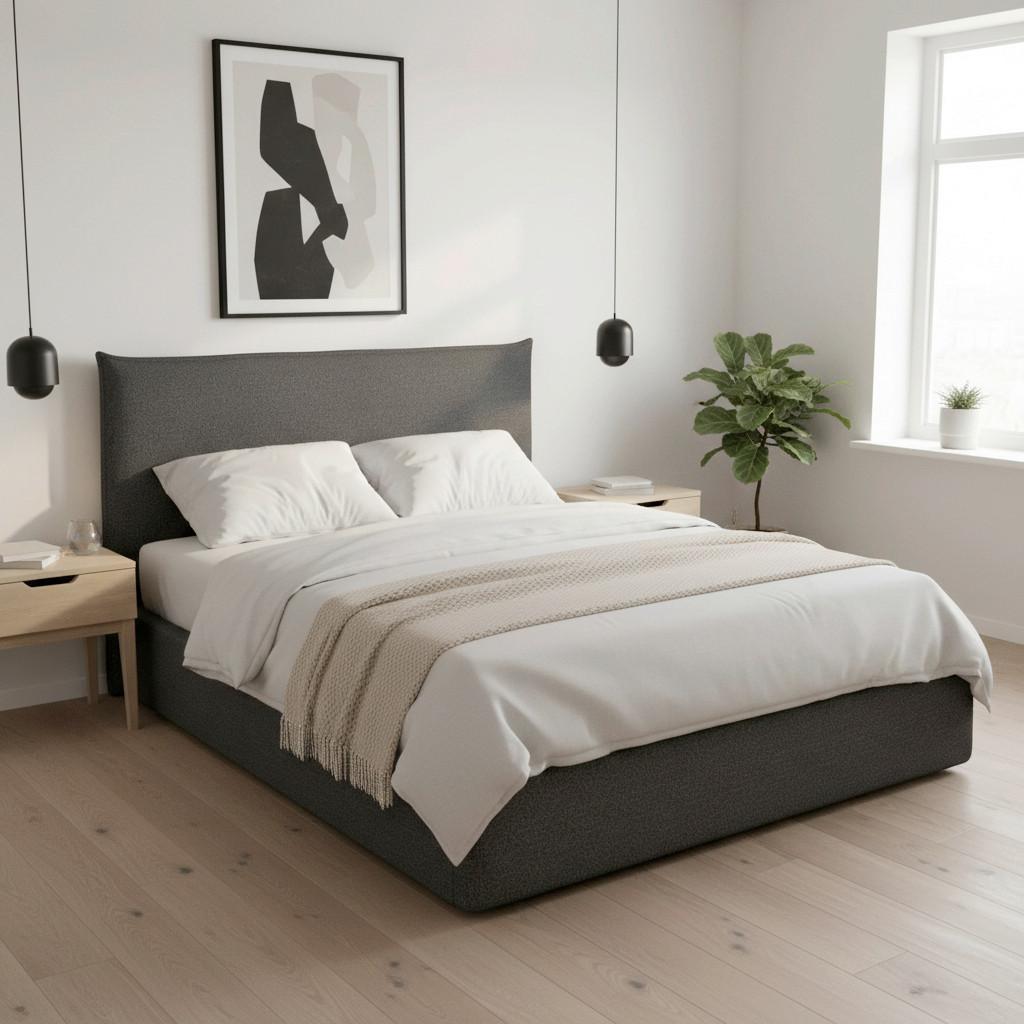 STOPPAD SÄNG ALBA - mörkgrå/svart, Modern, trä/textil (180/200cm) - Bessagi Home