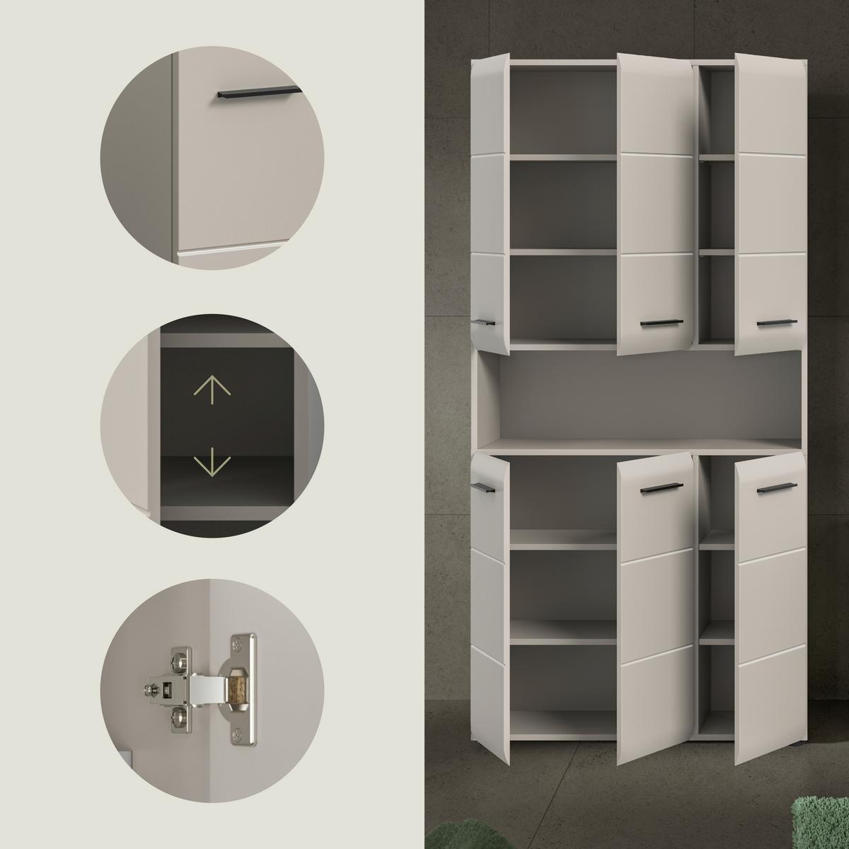 Hochschrank Ice Kaschmir - Kaschmir/Schwarz, Trend, Holzwerkstoff/Kunststoff (90/185/30cm) - MID.YOU
