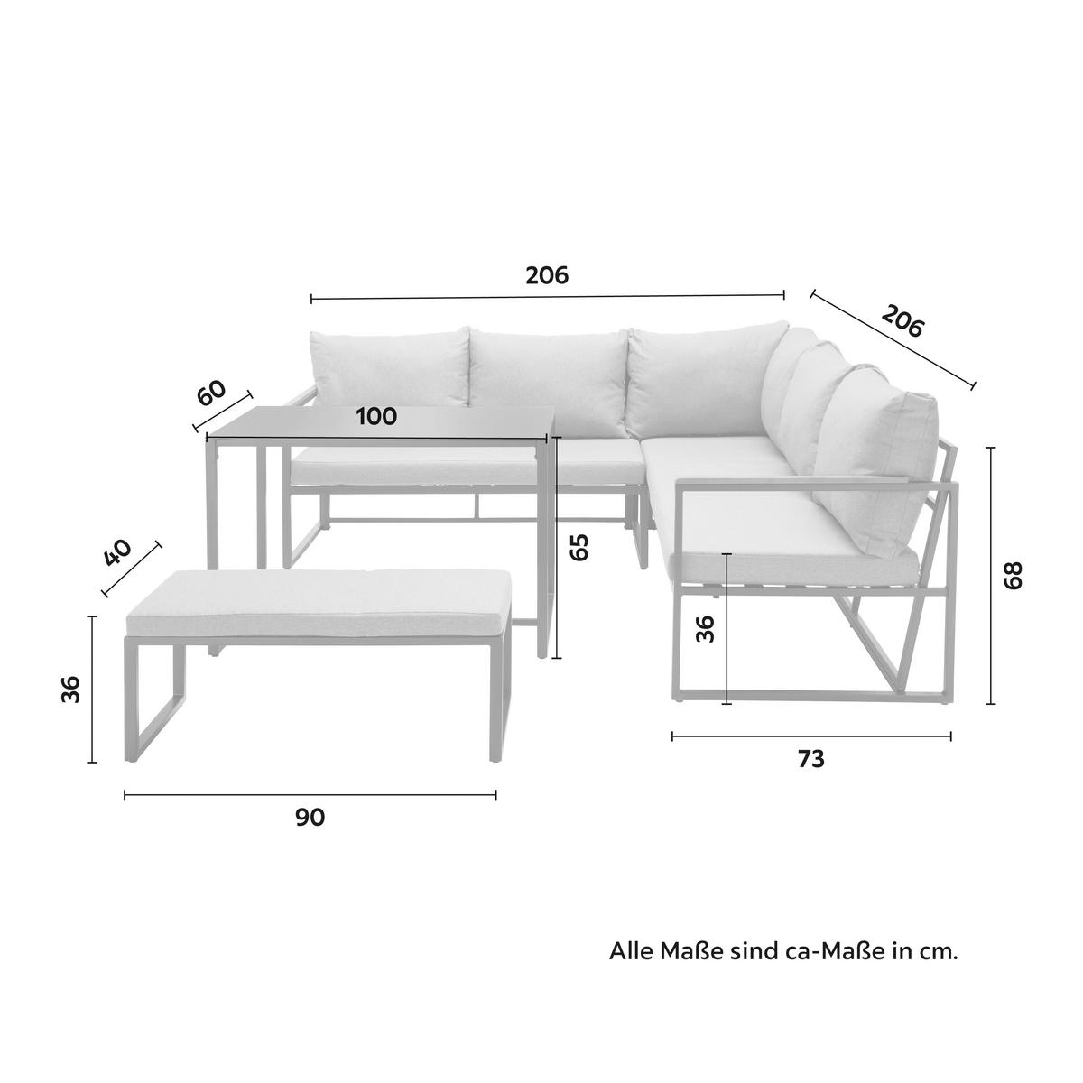 Loungegarnitur Kanada in Grau/Schwarz - Schwarz/Grau, Modern, Glas/Textil (206/68/206cm) - Mömax