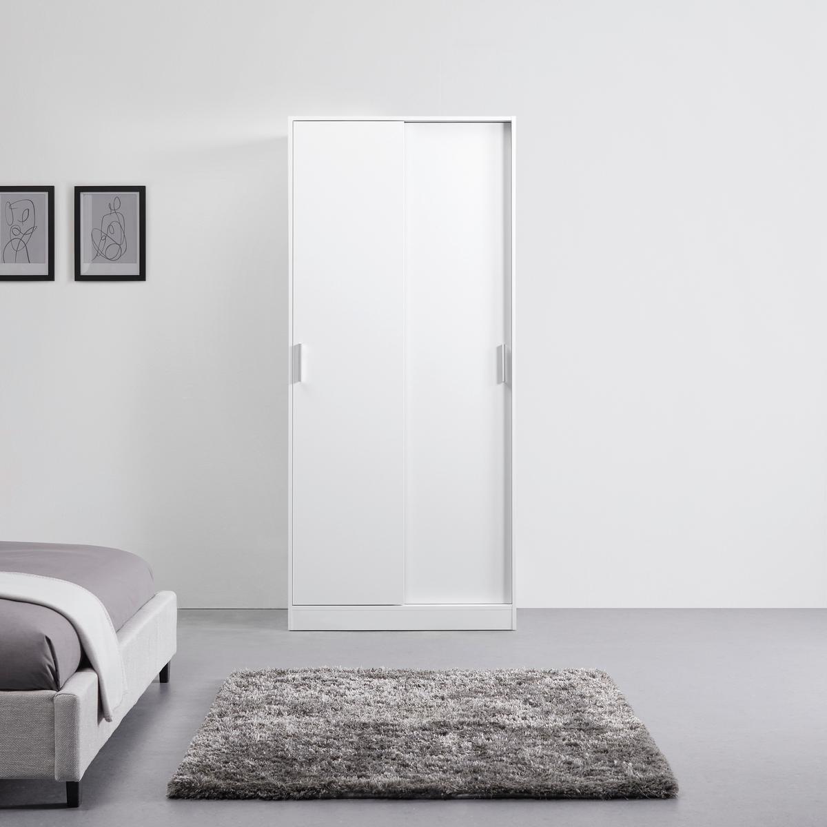 Schiebetürenschrank in Weiß ca. 90x205x60cm - Chromfarben/Weiß, KONVENTIONELL, Holzwerkstoff/Kunststoff (90/205/60cm) - Based