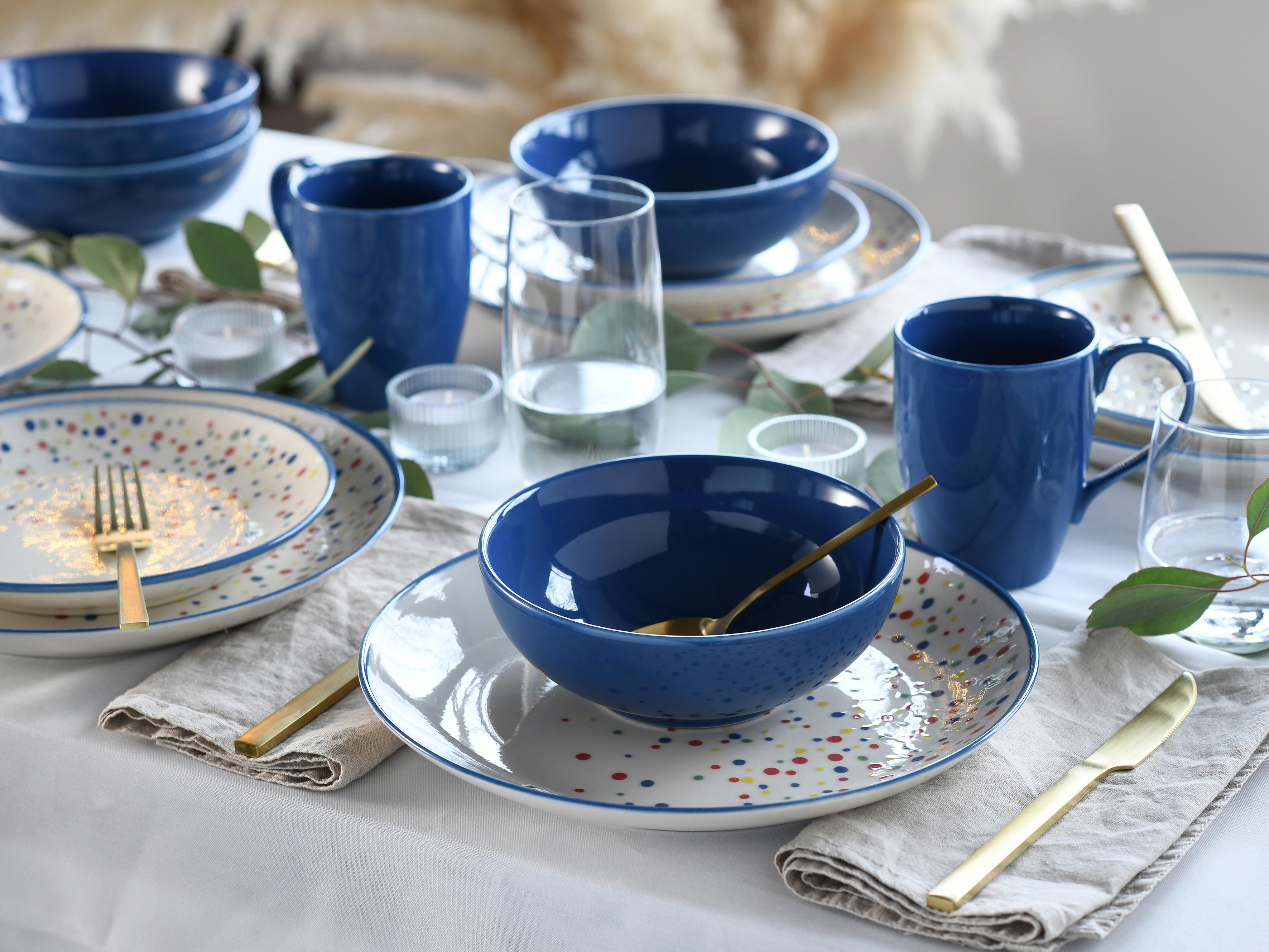 Kombinirani Servis Joy Blue, 16-Delni - modra/krem barve, Basics, keramika - Creatable