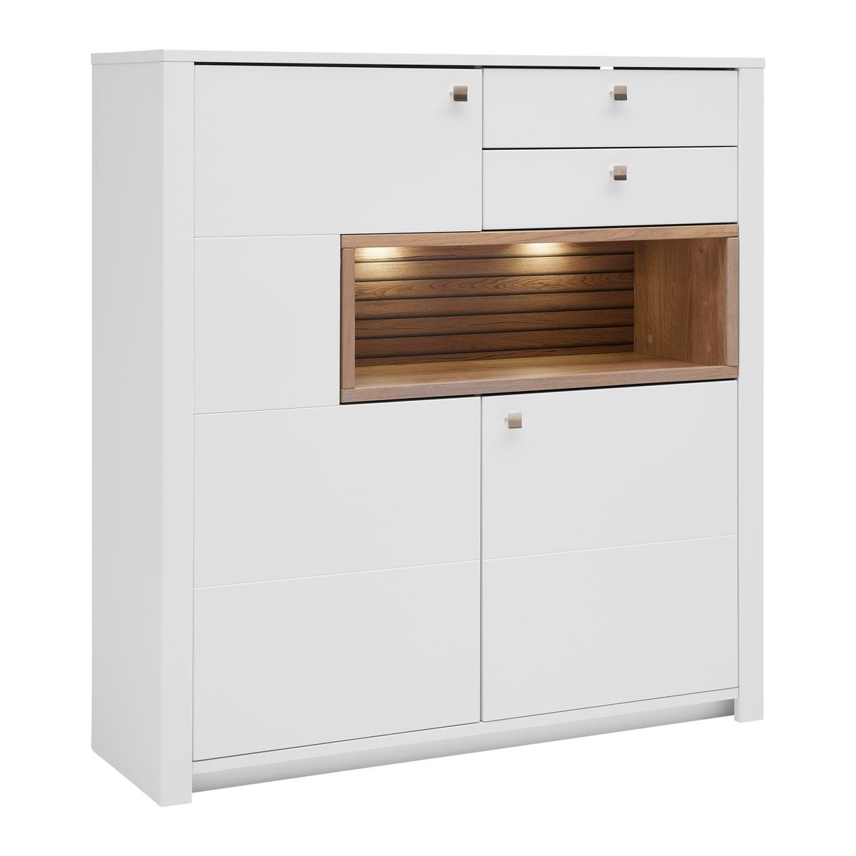Highboard Whitehouse 10Q8WR22 Weiss/Eichefarben - Weiss/Edelstahlfarben, Modern, Holz/Holzwerkstoff (132/138/41cm) - Premium Living