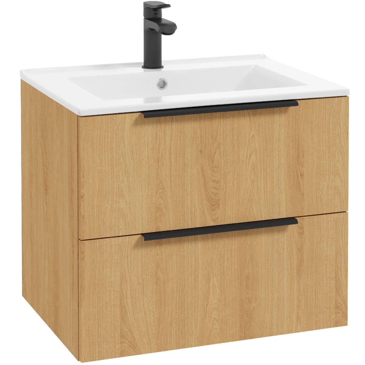 Mosdószekrény Mosdóval Natur - tölgyfa színű/fekete, Modern, faalapú anyag/fém (62cm)