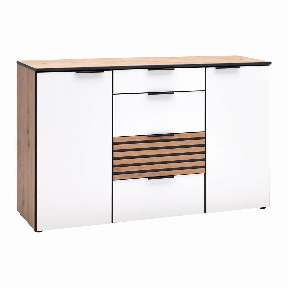 Komoda Leo -Exklusiv- - črna/bela, Konvencionalno, kovina/umetna masa (135/84/41cm) - Premium Living