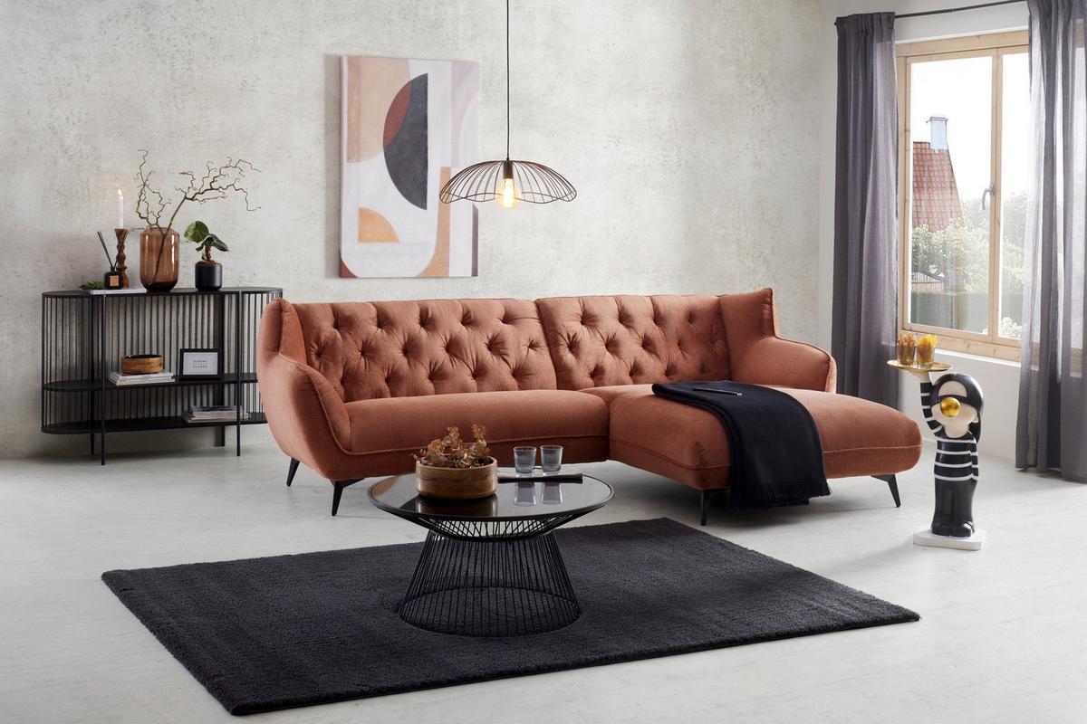 Wohnlandschaft Bogoni Rostfarben - Rostfarben/Schwarz, MODERN, Textil/Metall (278/84/168cm) - Mömax