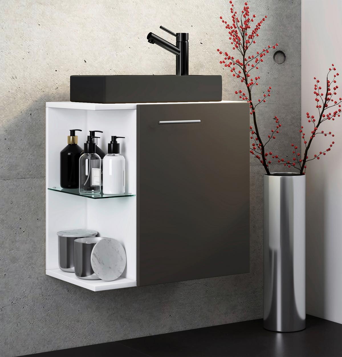 Waschtischkombi Hausa Bl - Weiss/Anthrazit, Modern, Glas/Keramik (52cm) - MID.YOU
