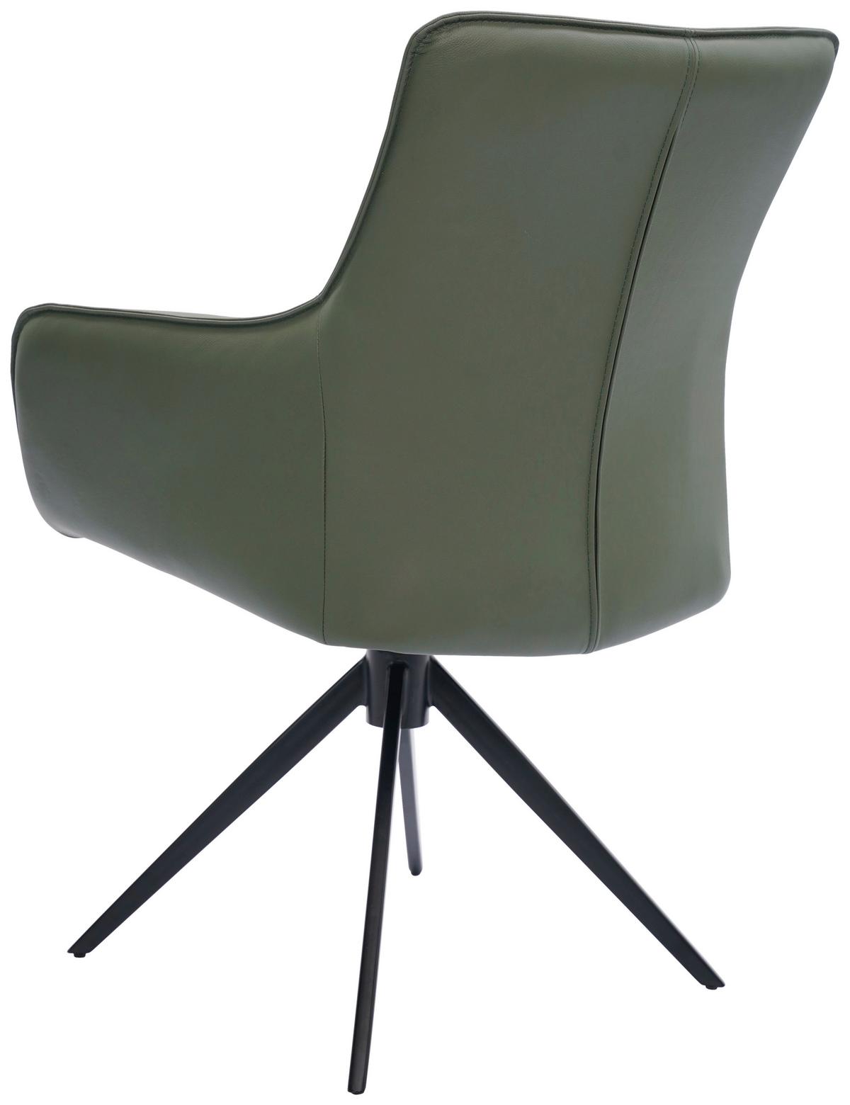 KRZESŁO Z PODŁOKIETNIKAMI YUKI -EXKLUSIV- - zielony/czarny, Design, skóra/metal (64/87/60cm) - Novel