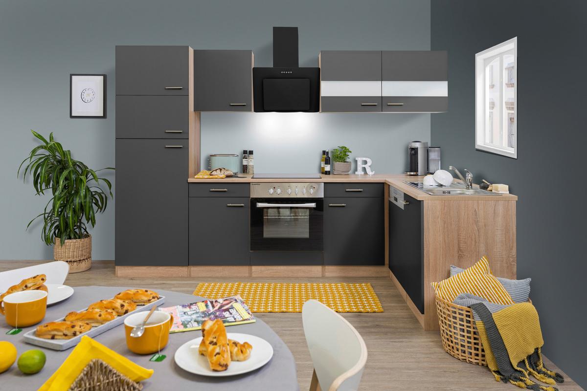 Küchenleerblock LBKBL280ESGS Grau/Eiche ca. 280x172 cm - Edelstahlfarben/Eichefarben, Basics, Holzwerkstoff/Metall - Respekta