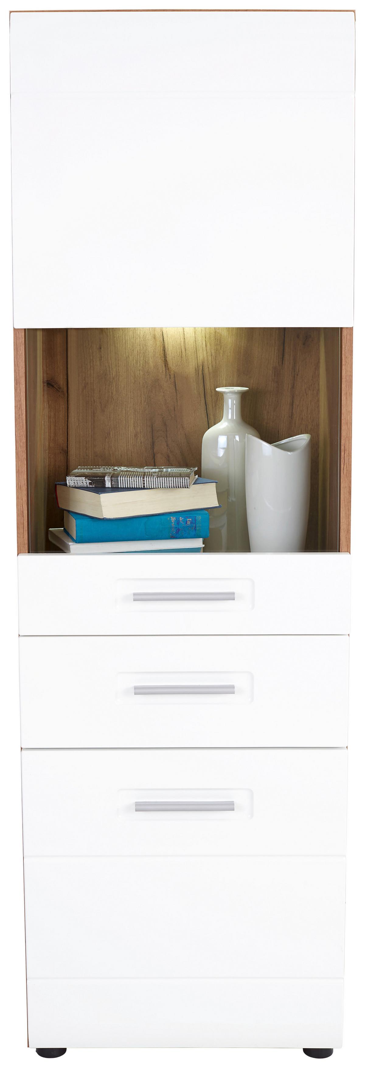 Vitrina Avensis New - črna/barve hrasta, Konvencionalno, umetna masa/steklo (50/160/37,1cm) - Mömax