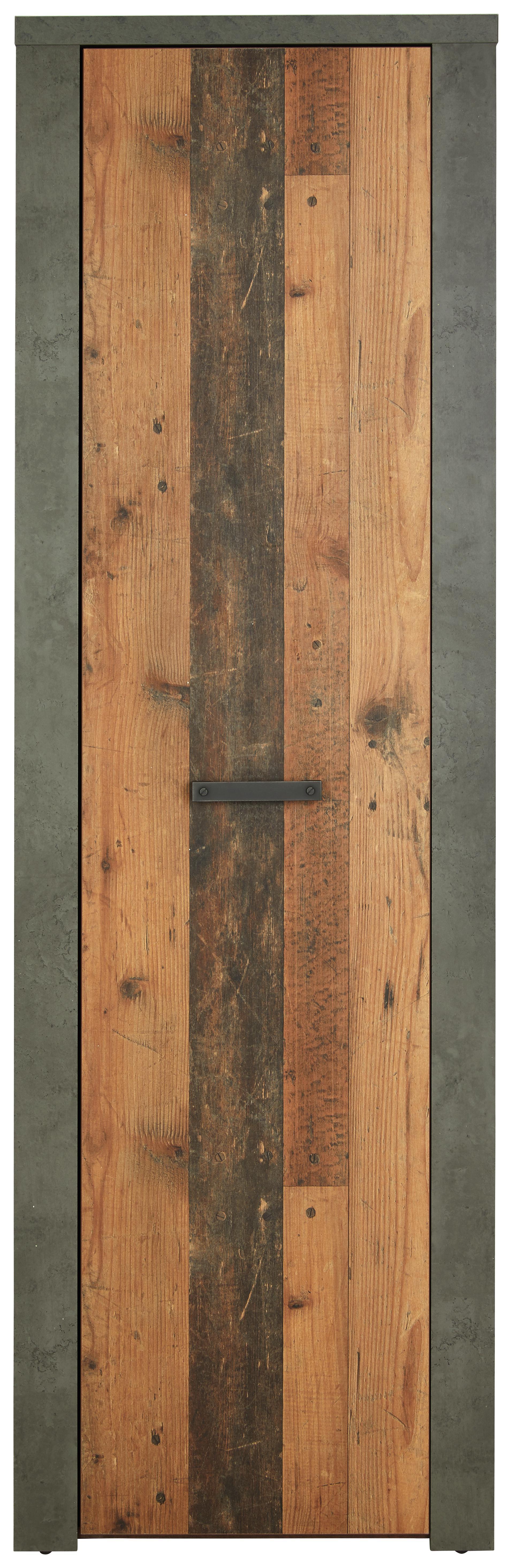 Garderobenschrank in Beton- und Holzoptik - Schwarz, MODERN, Holzwerkstoff/Kunststoff (62/198/34cm)