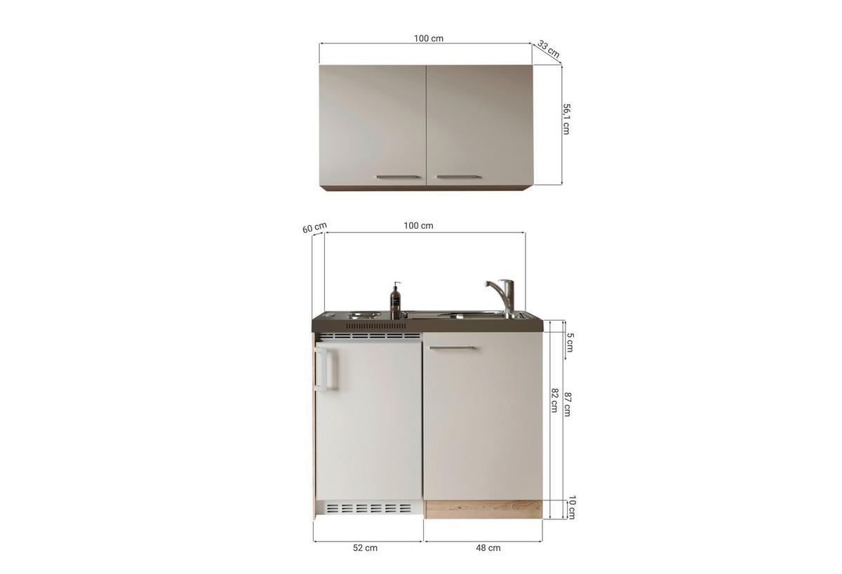 Miniküche Levin m. Geräten B: ca. 100cm Kaschmir - Kaschmir/Eichefarben, Trend, Holzwerkstoff/Kunststoff (100cm) - Respekta