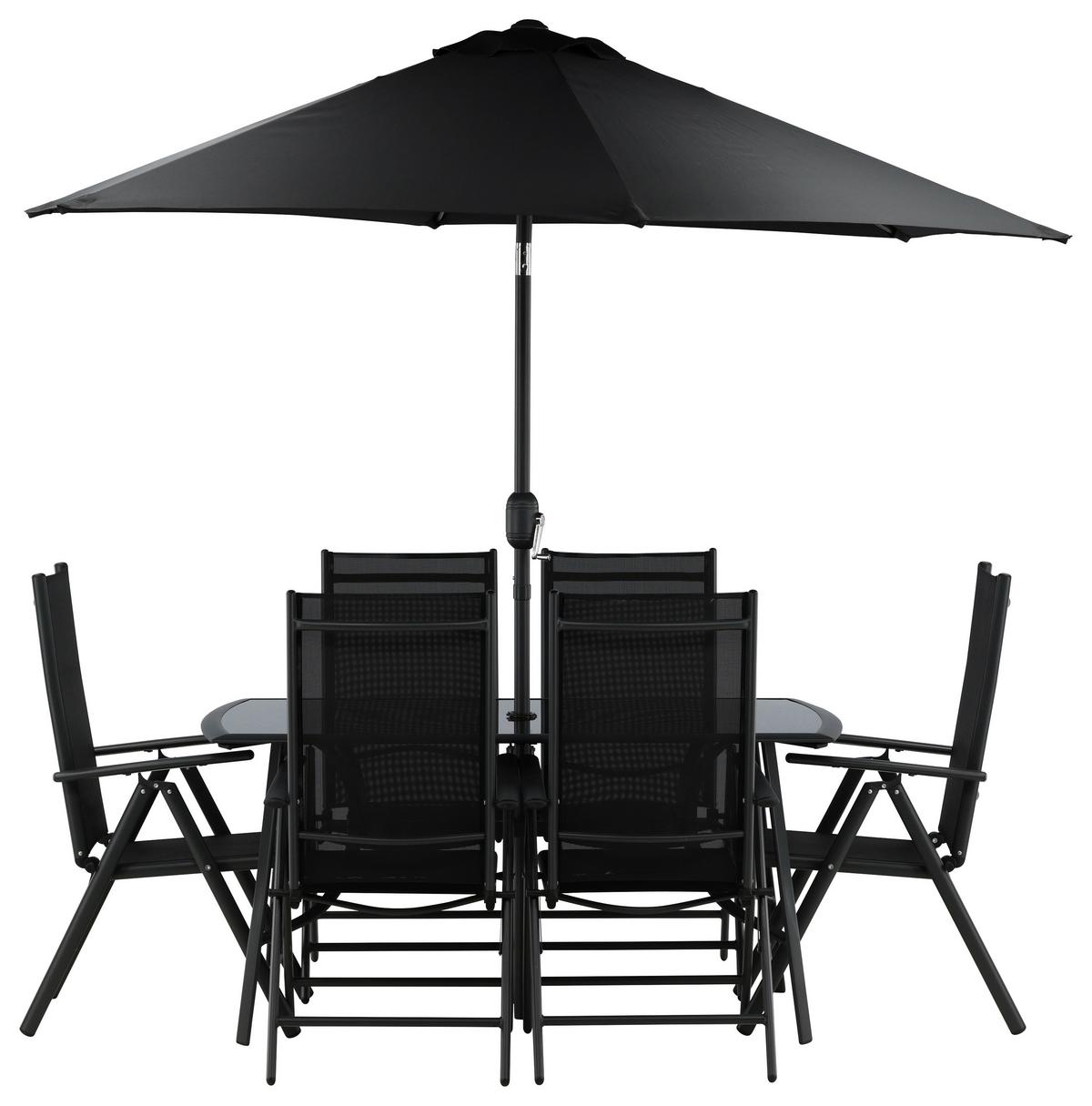Gartentischgruppe Brekki Schwarz, pulverbeschichtet - Schwarz, KONVENTIONELL, Glas/Metall - Gardenson