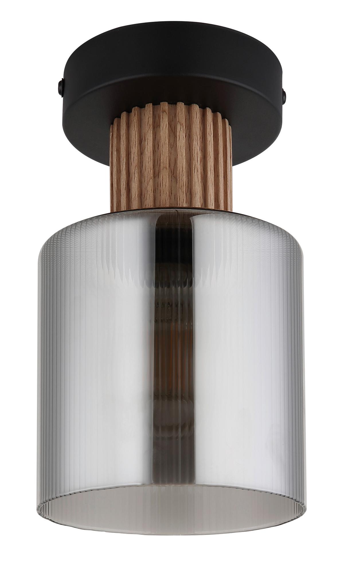 DECKENLEUCHTE 15768D - Dunkelbraun/Schwarz, Natur, Glas/Holz (12/21cm) - Globo