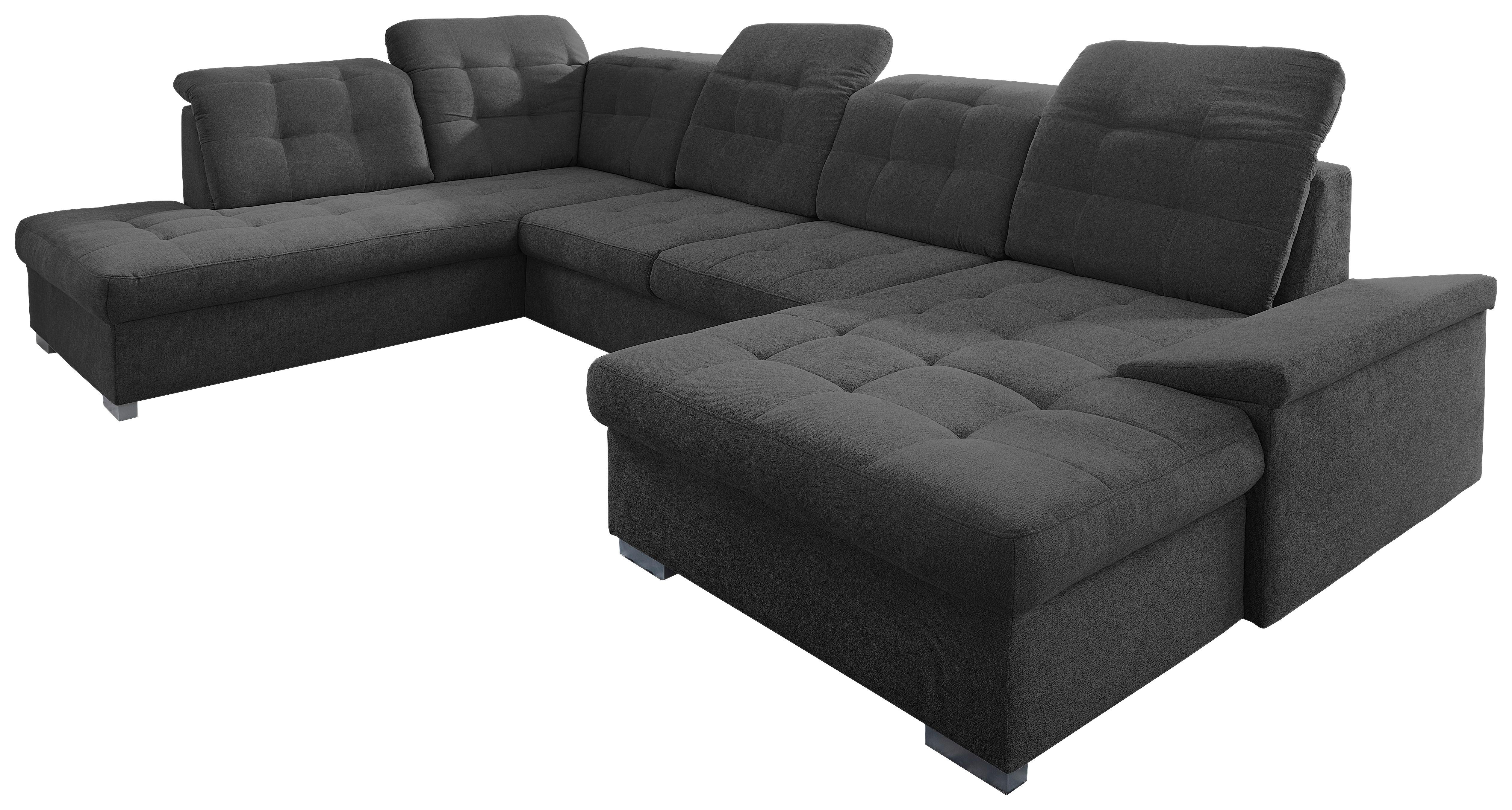 Wohnlandschaft Zira Schwarz Nylon/Mikrofaser - Chromfarben/Schwarz, Design, Kunststoff/Textil (212/330/169cm) - Livetastic