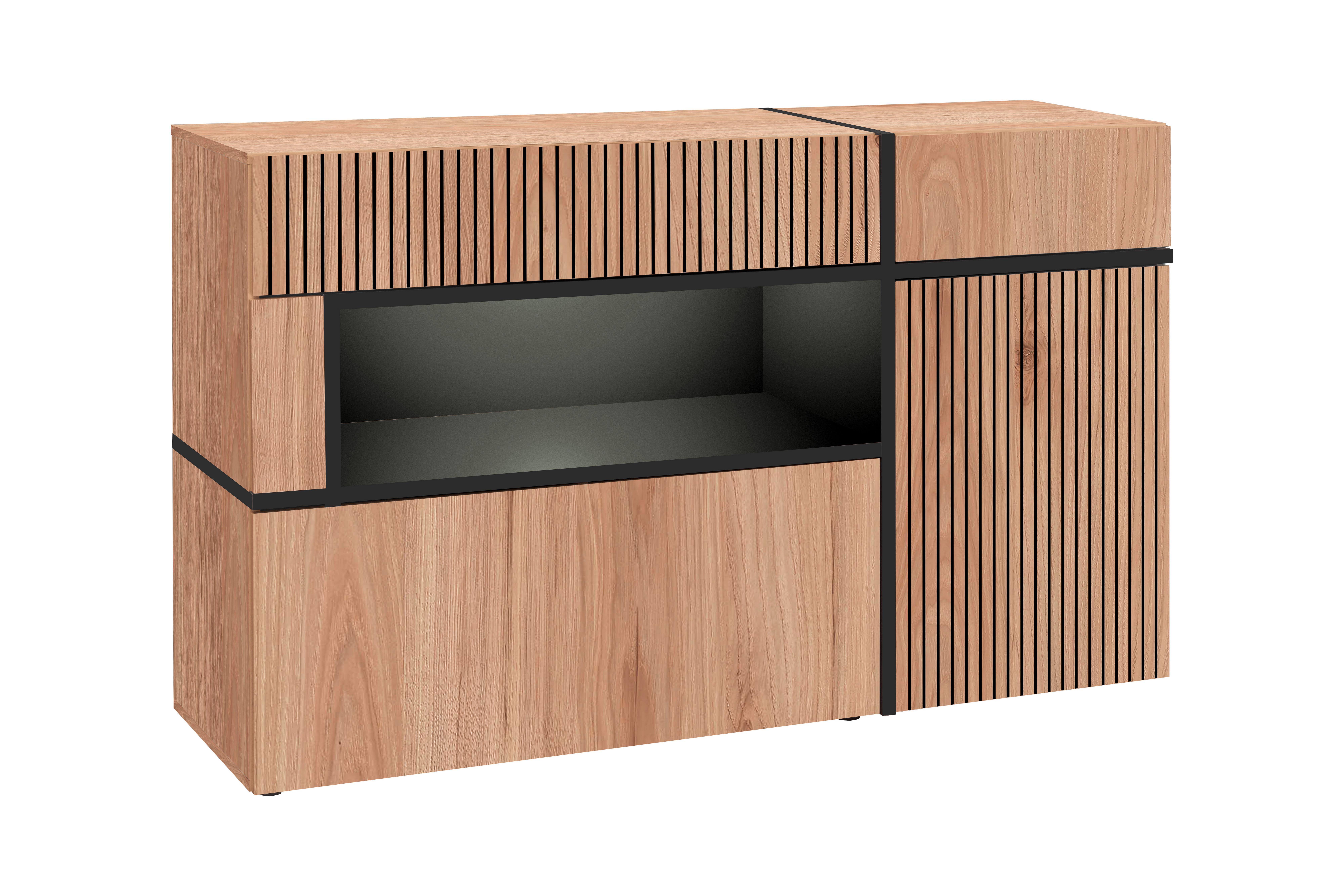 Sideboard Cross Schwarz/Hickory - Schwarz/Hickory, MODERN, Holzwerkstoff/Kunststoff (150/90/45cm) - Premium Living