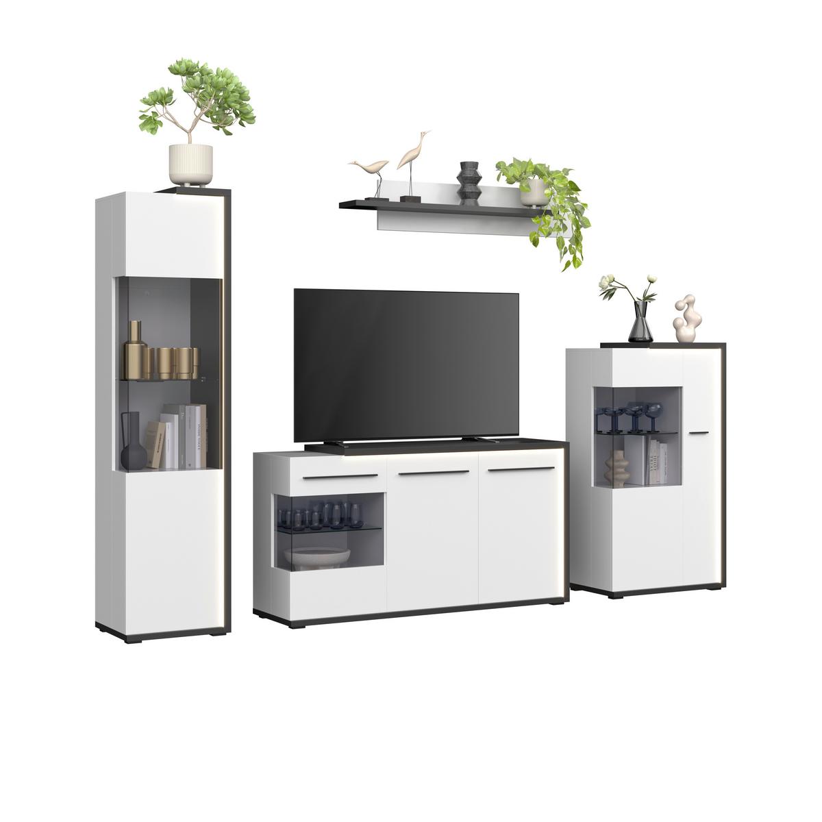 Komoda Ambiente Plus - bijela/bijela visoki sjaj, Moderno, staklo/drvni materijal (153,4/81,6/43,6cm) - Modern Living